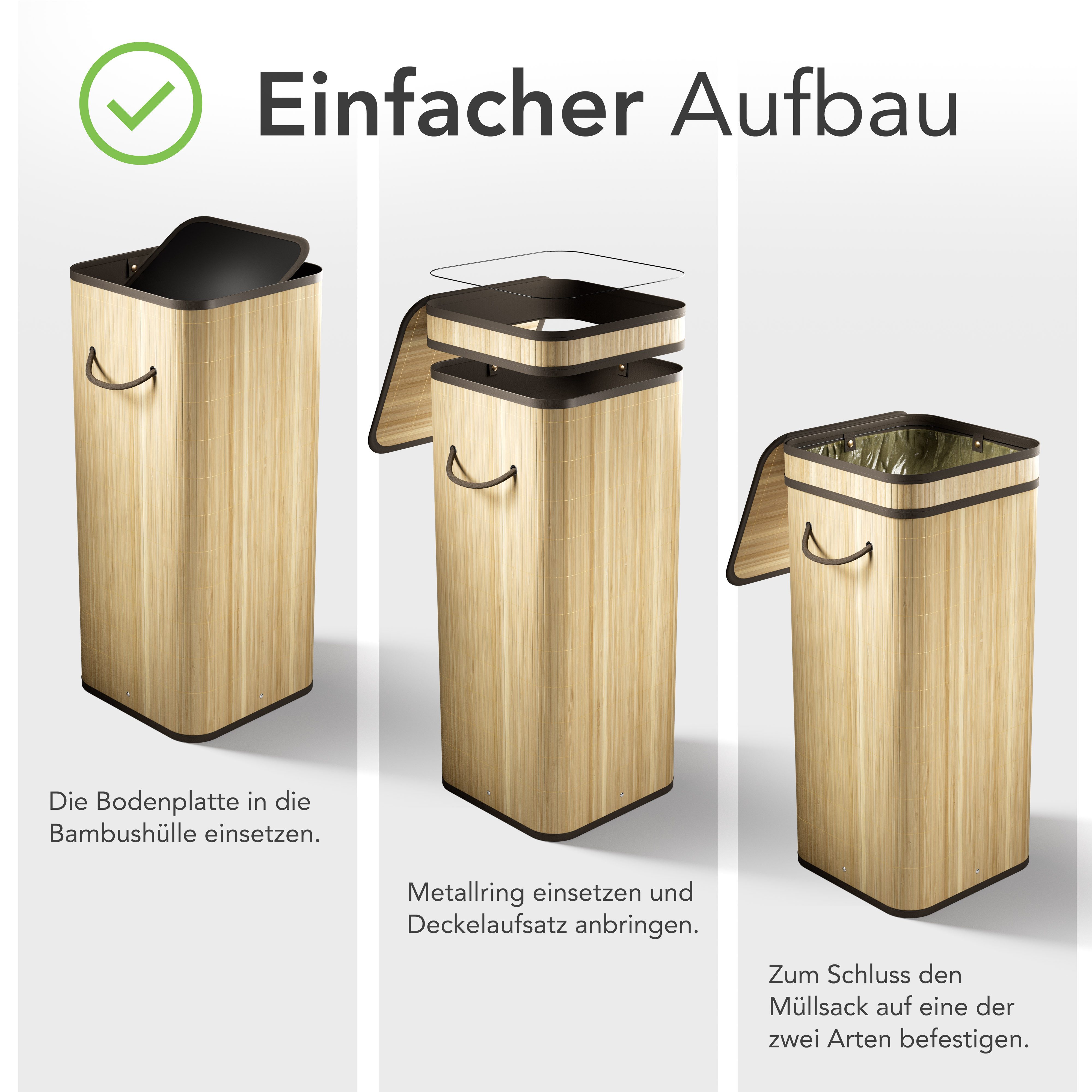 NewHabitat Müllsackständer Gelber Sack Ständer aus Bambus I 80L mit geruchsdichtem Deckel – Bild 4 von 5