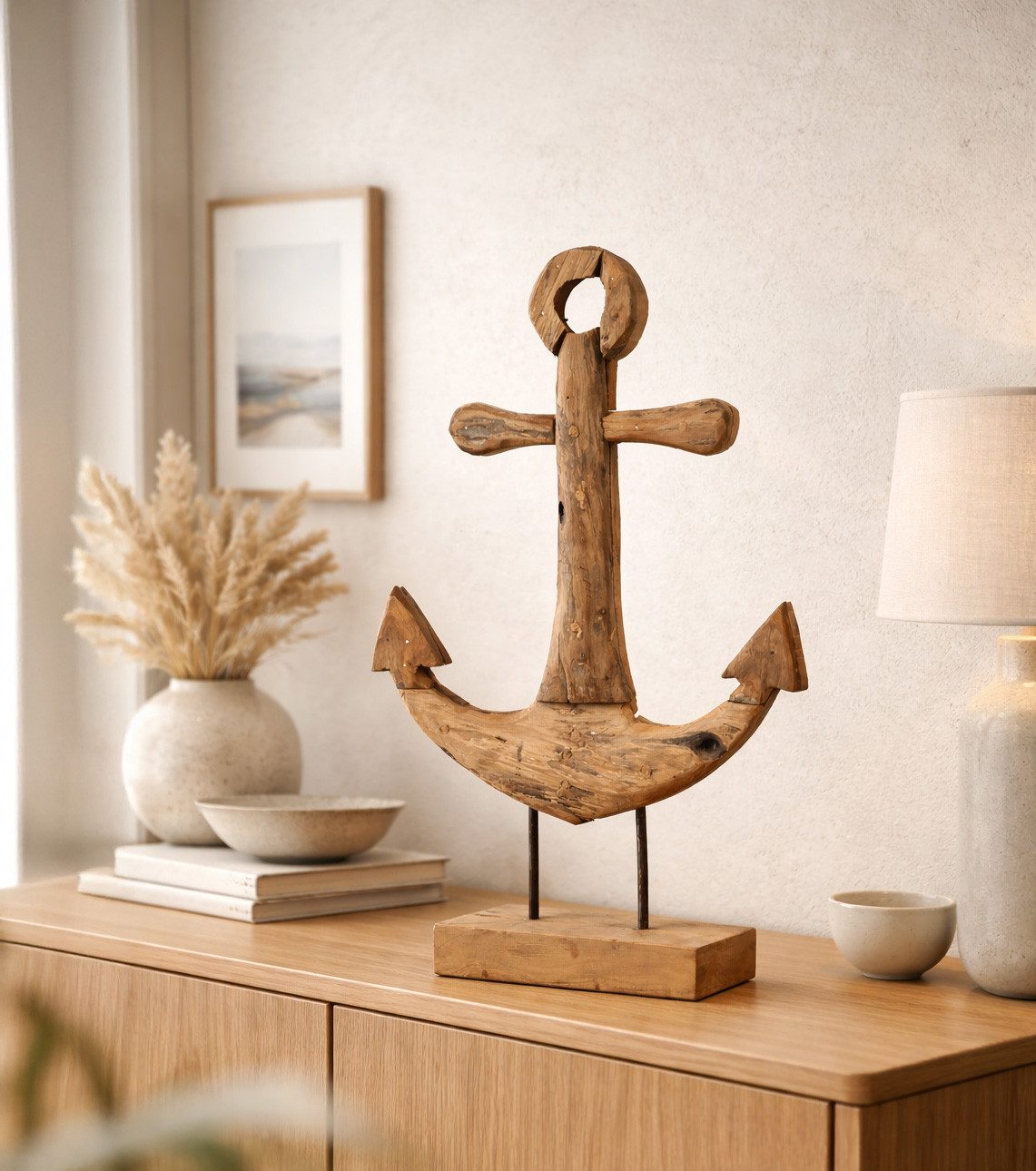 formano Skulptur Teakholz Deko Objekt Anker aus massivem Teak Holz 57 x 33 cm