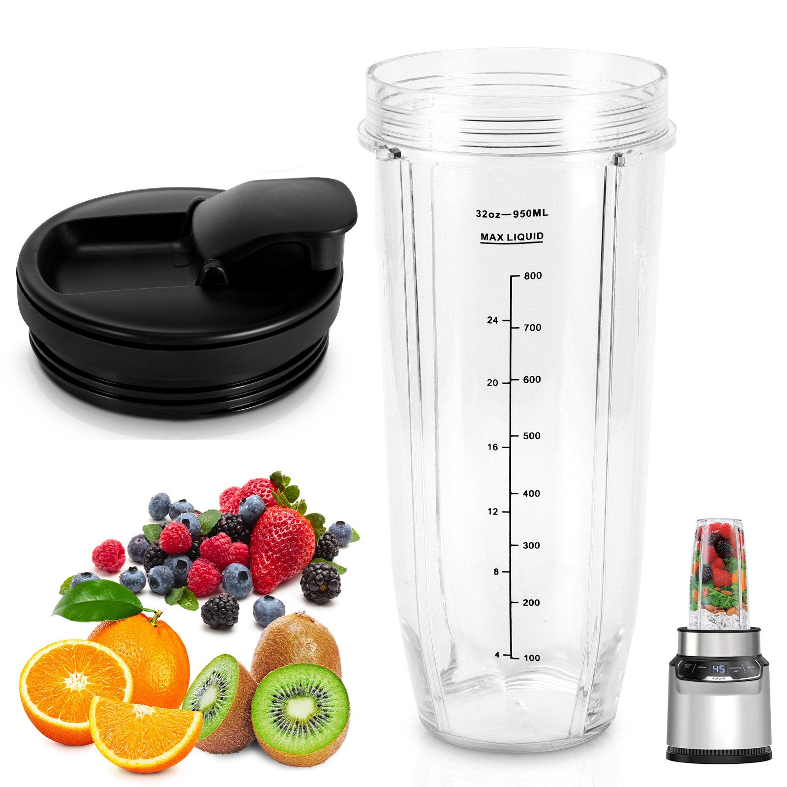 BlingBin Pürieraufsatz Mixer Ersatzbecher, für Ninja-Entsaftungsbechern, Mixerbehälter, Zubehör für BL2012/BL2013/BL480/BL480D/BL481/BL482/BL486CO/BL487/BL487A/BL488W/BL490/BL491/BL492/BL492W/BL640/BL641/BL642/BL642W/BL642Z/BL680A/BL682/NN100A/NN101/NN10, mit verbessertem Trink- und Verschlussdeckel, bequem direkt zu trinken