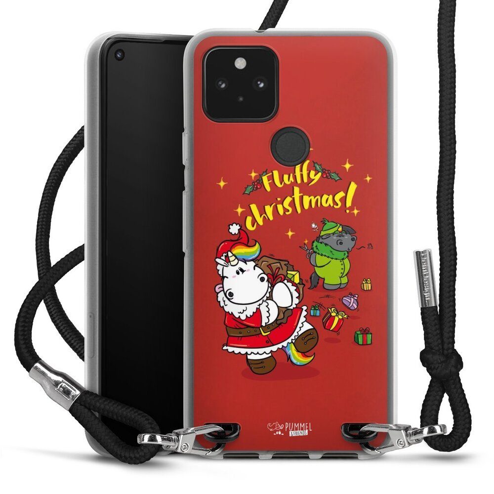 DeinDesign Handyhülle Pummeleinhorn Fluffy Christmas Red, Google Pixel 5 Handykette Hülle mit Band Case zum Umhängen
