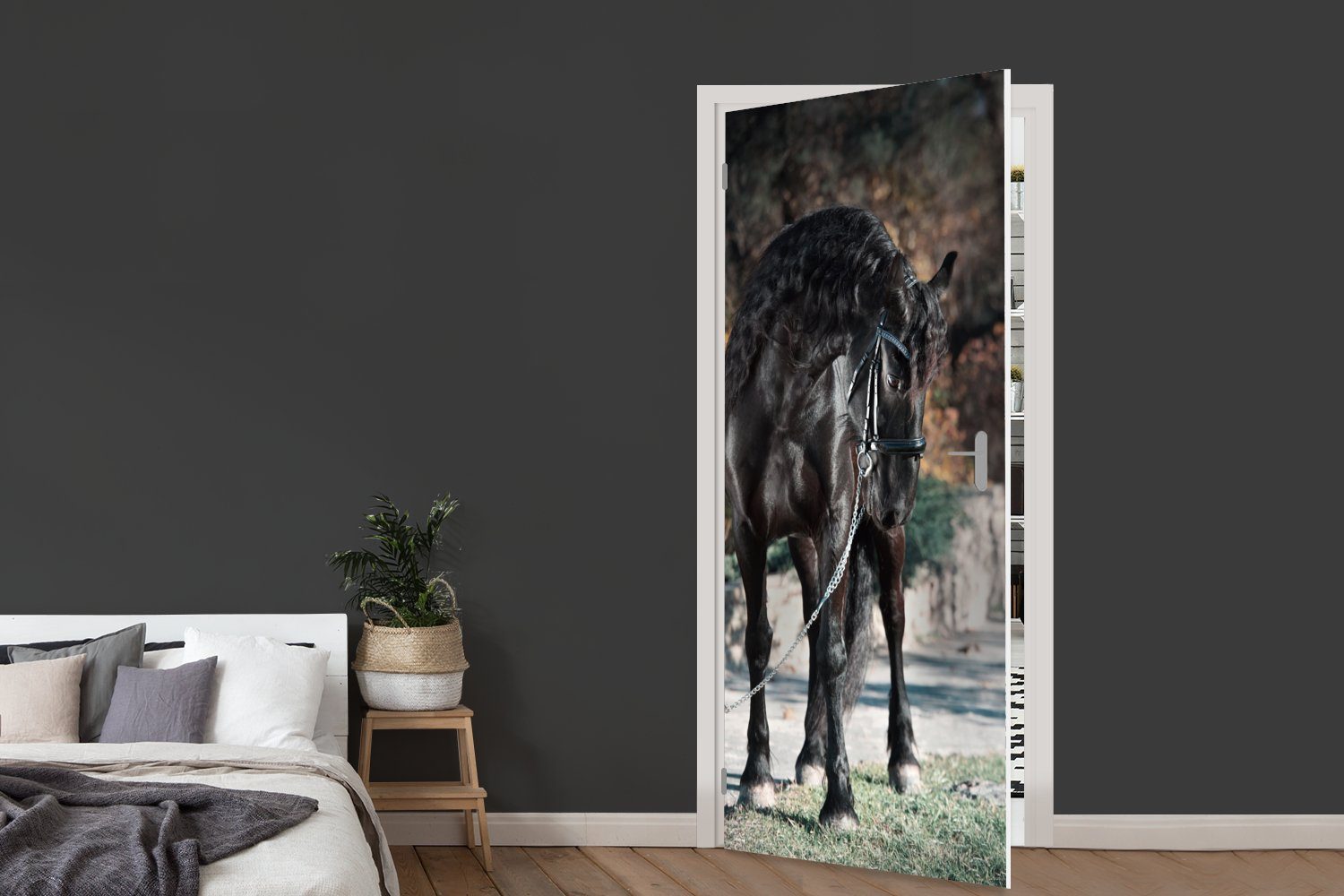 MuchoWow Türtapete Pferde - bedruckt, 75x205 Friese St), Halter, Türaufkleber, Tür, - für cm Matt, (1 Fototapete