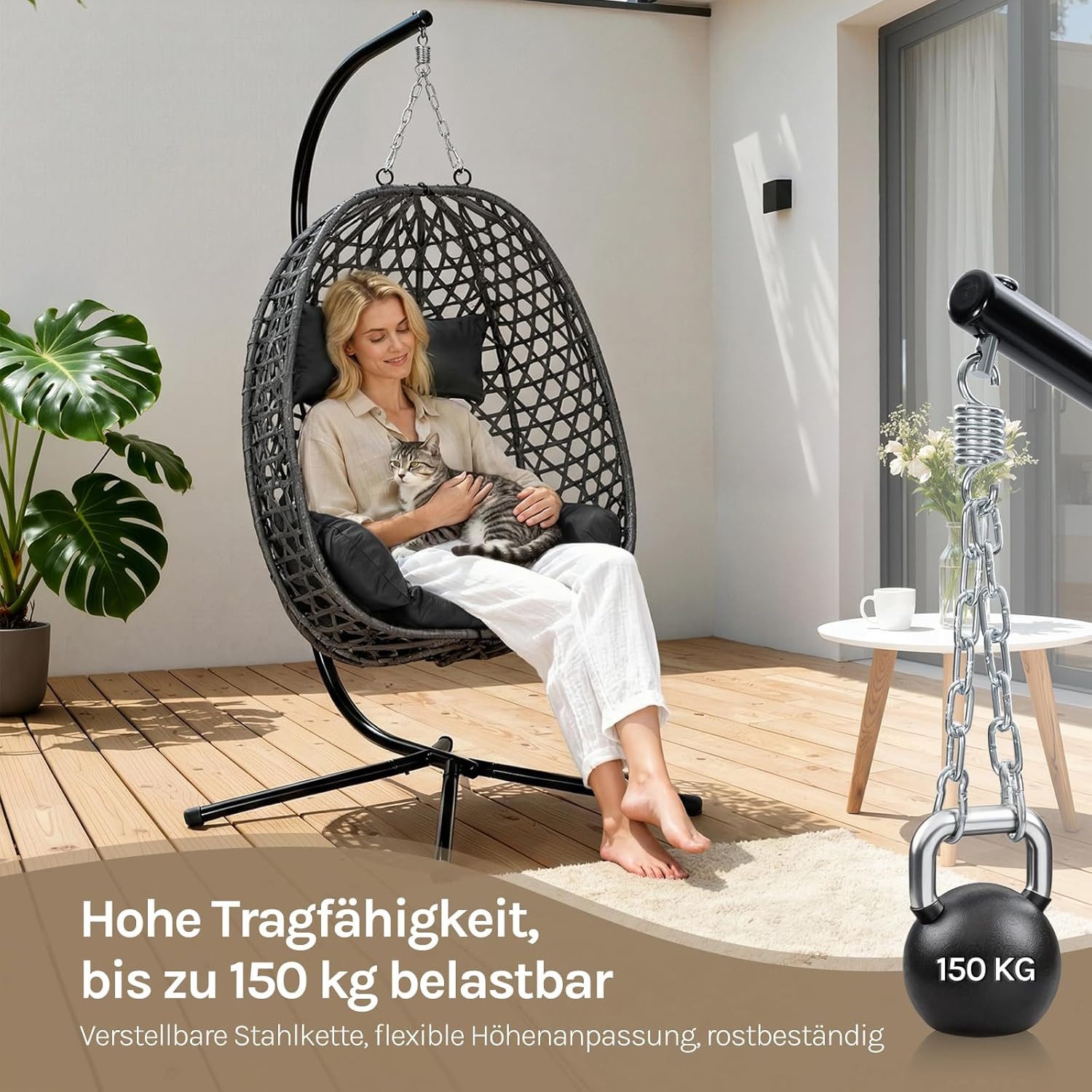 Woltu Hängesessel (1-St), mit Kissen und Kopfstütze, bis 150kg belastbar