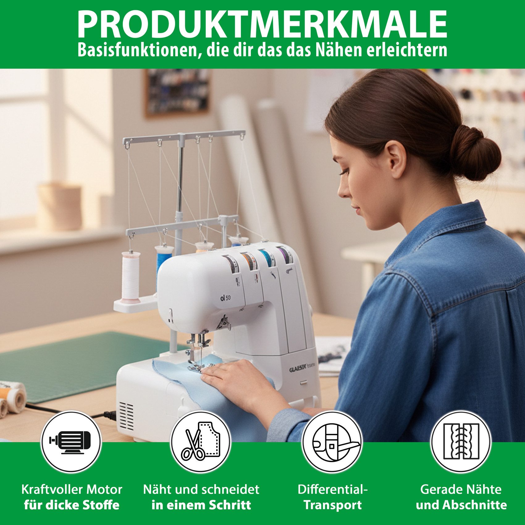 GLAESER home Overlock-Nähmaschine Overlock GLAESER® home ol 50 – Bild 4 von 5
