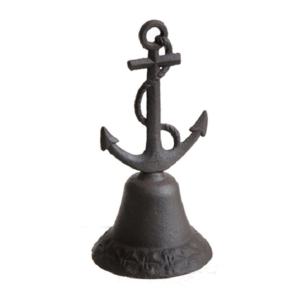 Linoows Dekoobjekt Glocke, Maritime Handglocke, Tischglocke mit Anker Handgriff, Gusseise, Hand gefertigt