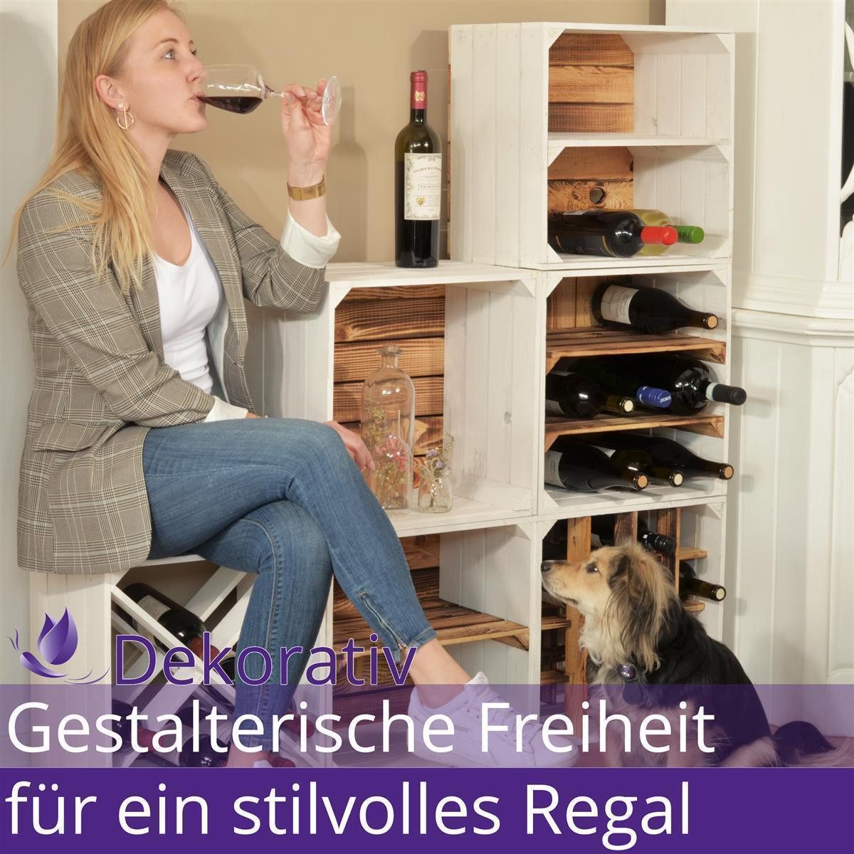 CHICCIE Weinregal Wino Flaschenregal aus Holz Geflammt X Regal, 1-tlg. – Bild 4 von 5