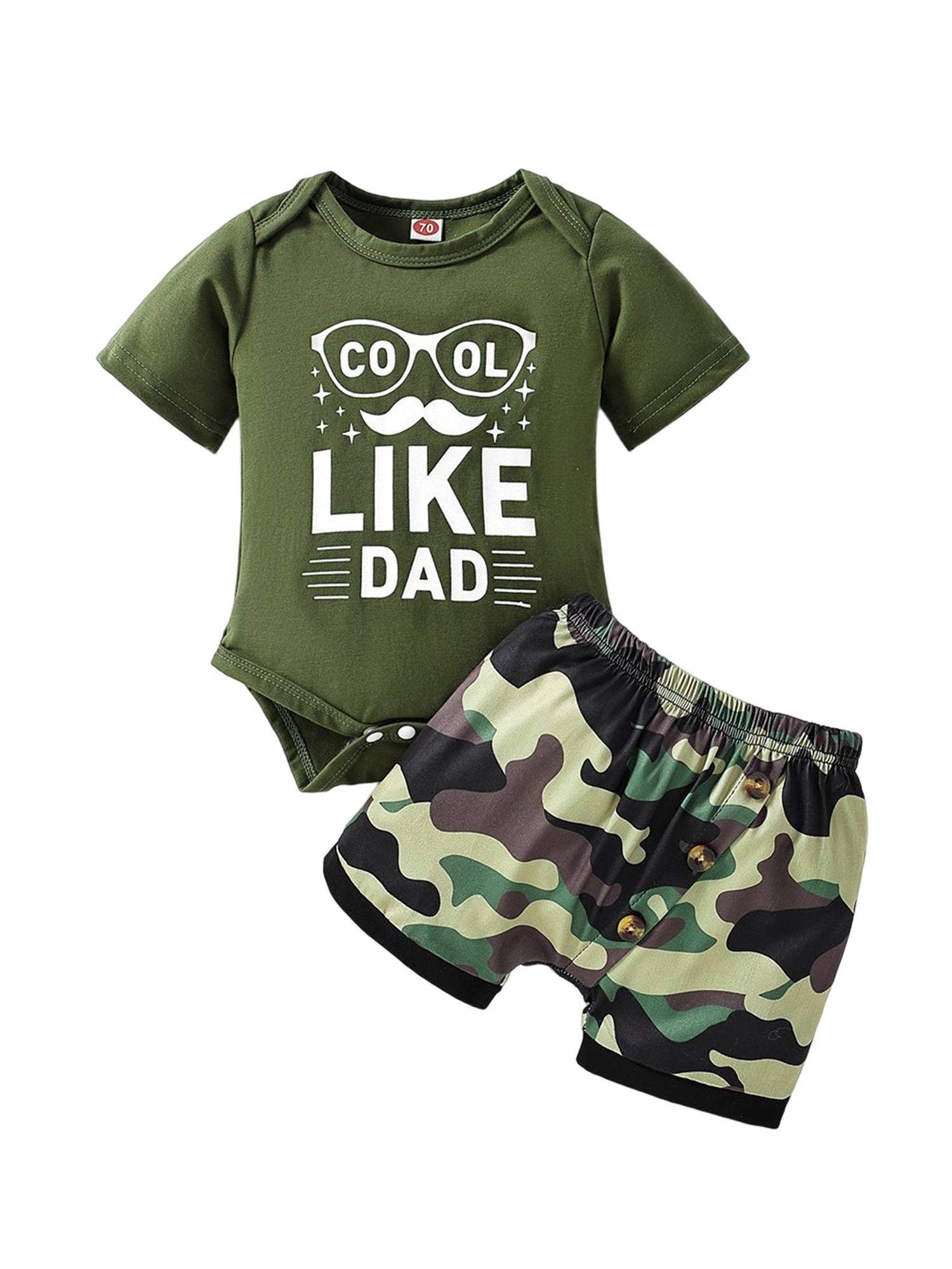 LAPA Shirt & Shorts Kurzarm Strampler & Shorts grüner Anzug, aus Baumwolle  (2-tlg) Tarnung, Buchstabendruck