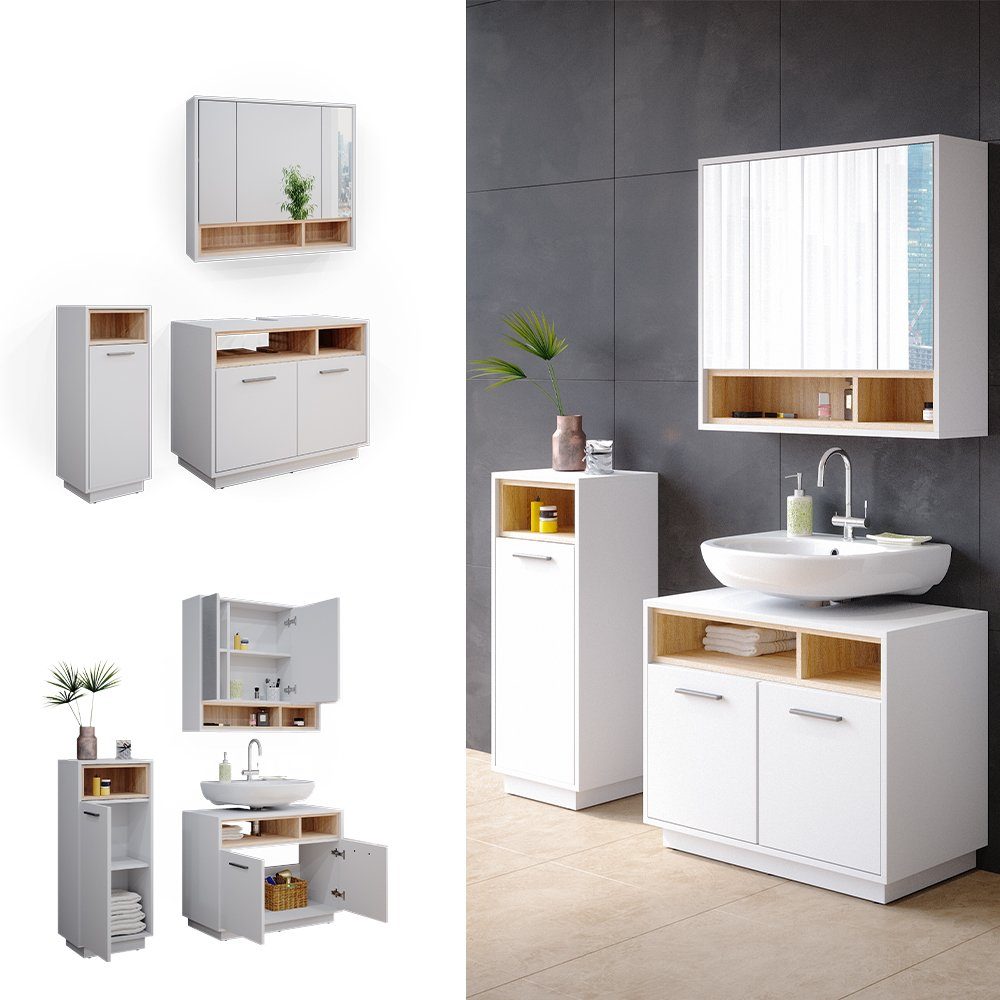 Vicco Badmöbel-Set Beatrice, Weiß/Sonoma, 3 Teile, günstig online kaufen