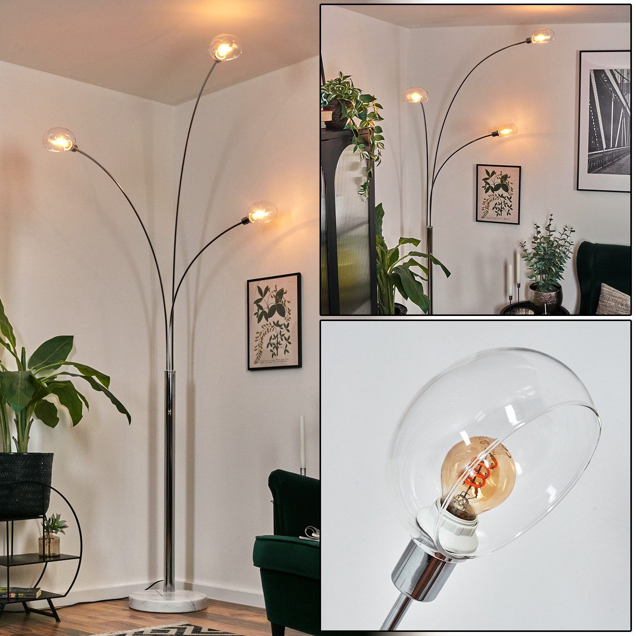 Stehlampe Stehlampe aus Metall in Weiß/Chromfarben/Klar im Retro/Vintage-Design