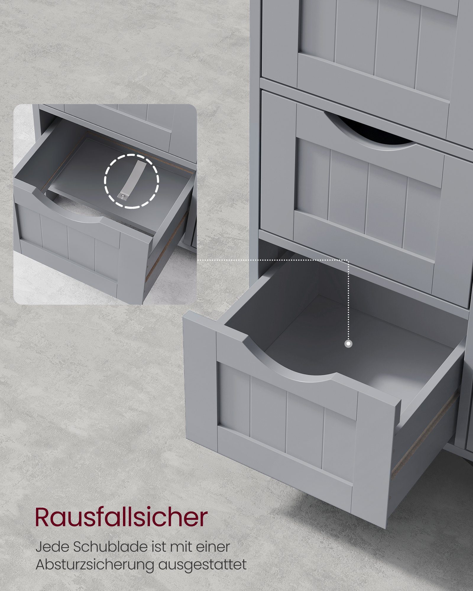 VASAGLE Badkommode Badezimmerschrank Badschrank mit 4 Schubladen, 30 x 30 x 82 cm, für Badezimmer, Wohnzimmer, modern, mystisches – Bild 4 von 5