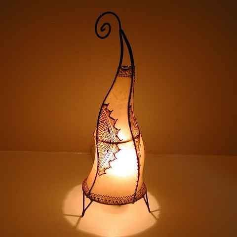 Casa Moro Stehlampe Marokkanische Hennalampe Stehlampe Hissan H60 cm weiss, ohne Leuchtmittel, Handbemalte Lederlampe orientalische Hennaleuchte aus echtem Leder, L1780