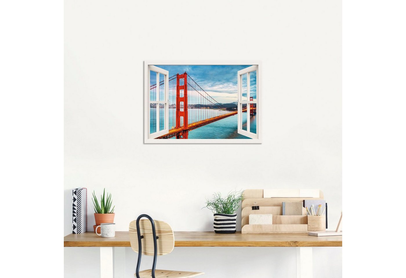 Artland Wandbild »Fensterblick Golden Gate Bridge«, Fensterblick (1 Stück), in vielen Größen & Produktarten - Alubild / Outdoorbild für den Außenbereich, Leinwandbild, Poster, Wandaufkleber / Wandtattoo auch für Badezimmer geeignet-HomeTrends