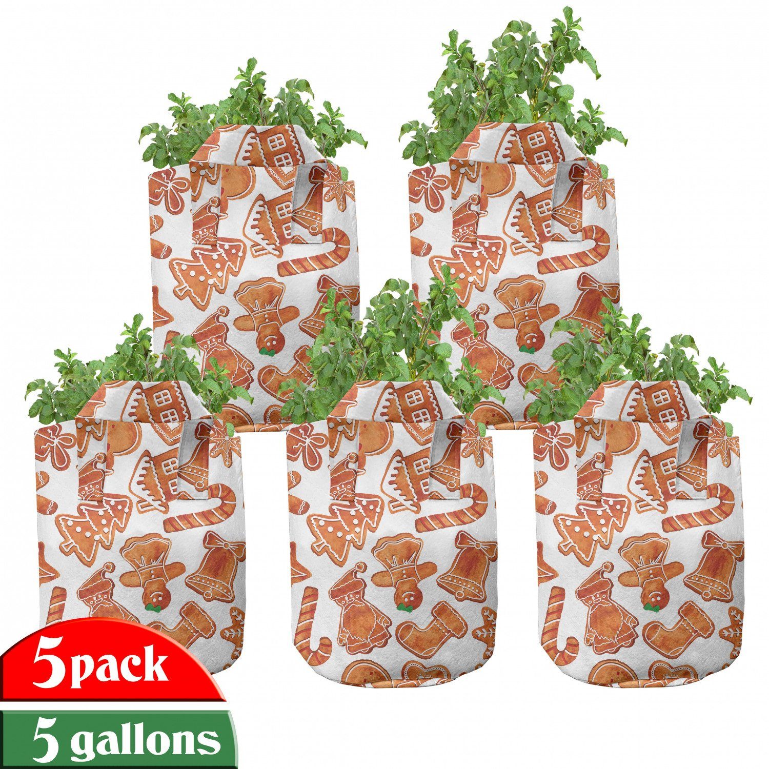 Abakuhaus Pflanzkübel hochleistungsfähig Stofftöpfe mit Griffen für Pflanzen, Weihnachten Lebkuchen-Plätzchen
