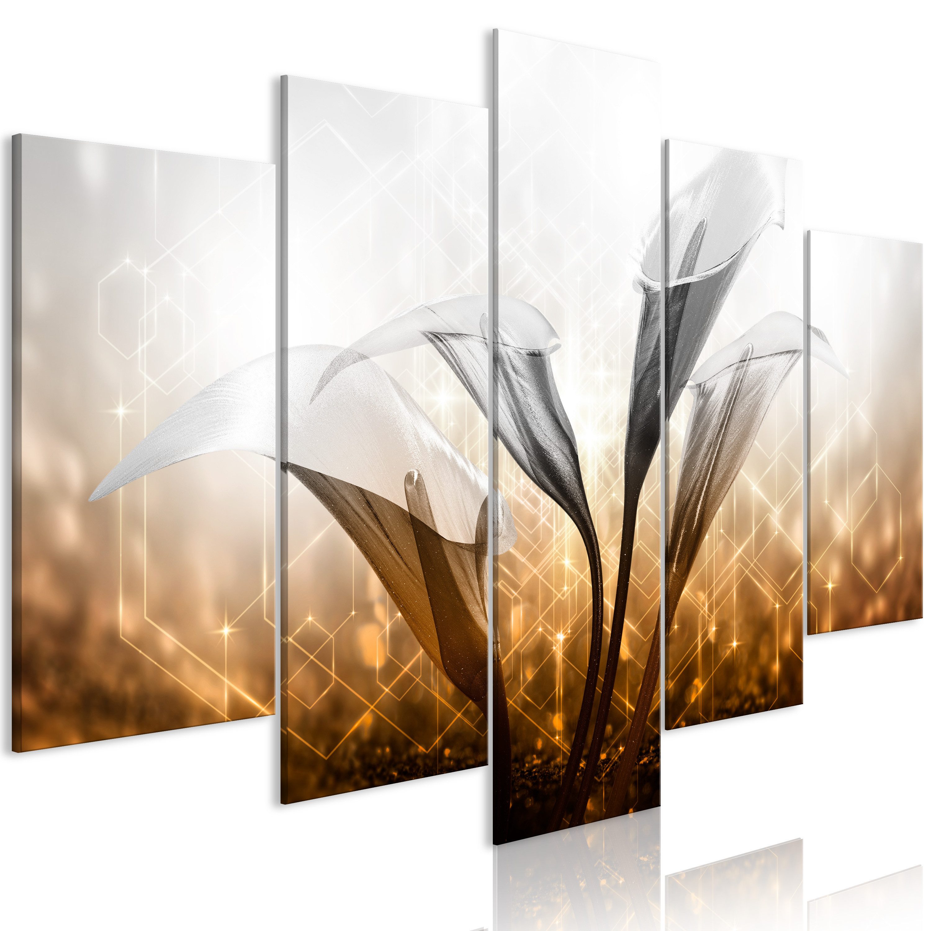 Wandbild Floral Quartet (5 Parts) Wide Golden