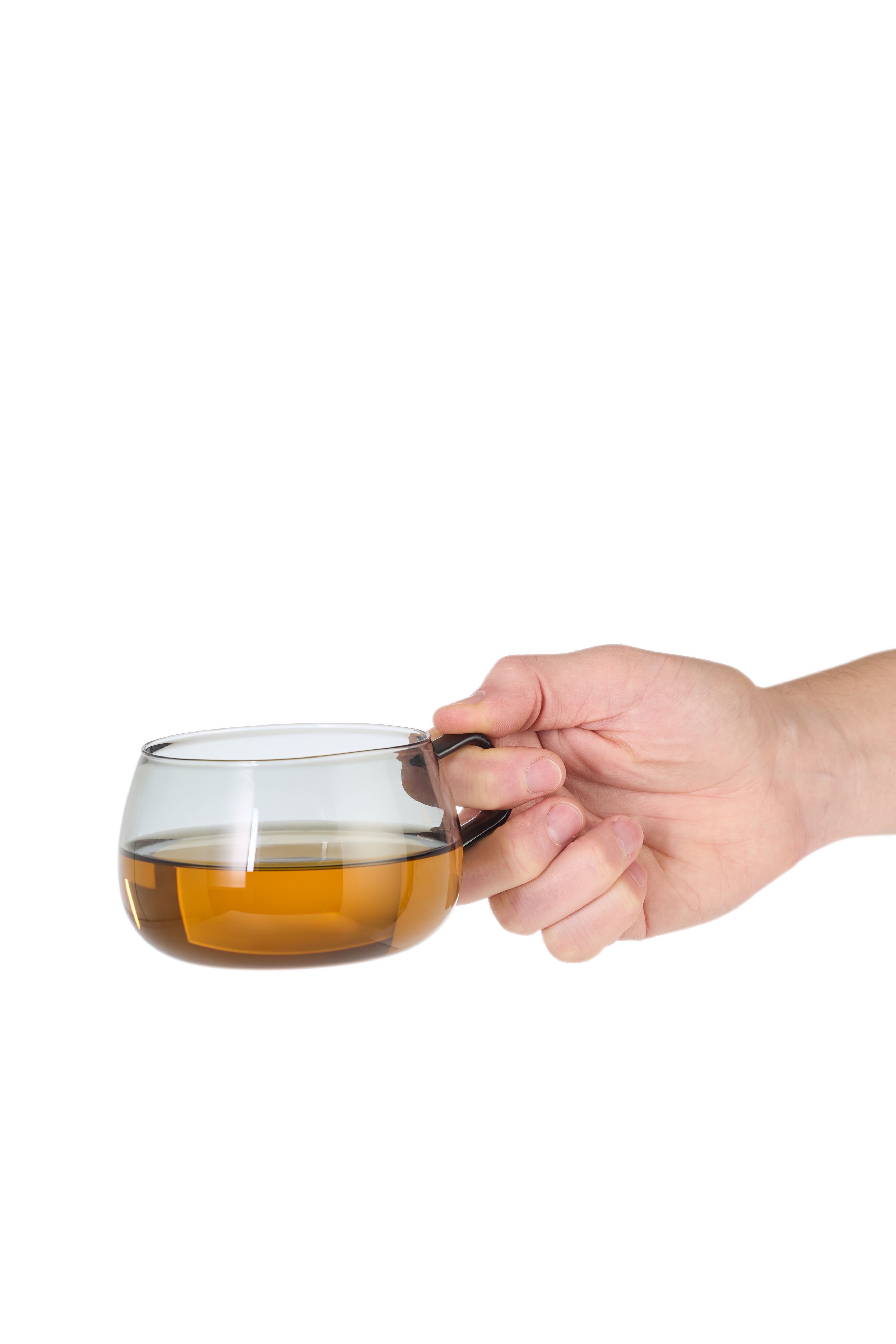 AdHoc Tasse Set aus zwei Tassen mit Griff Yuna, 2-tlg., Borosilikatglas, mundgeblasenes Unikat in Rauchgrau