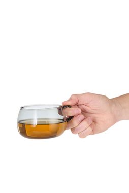AdHoc Tasse Set aus zwei Tassen mit Griff Yuna, Borosilikatglas, mundgeblasenes Unikat in Rauchgrau