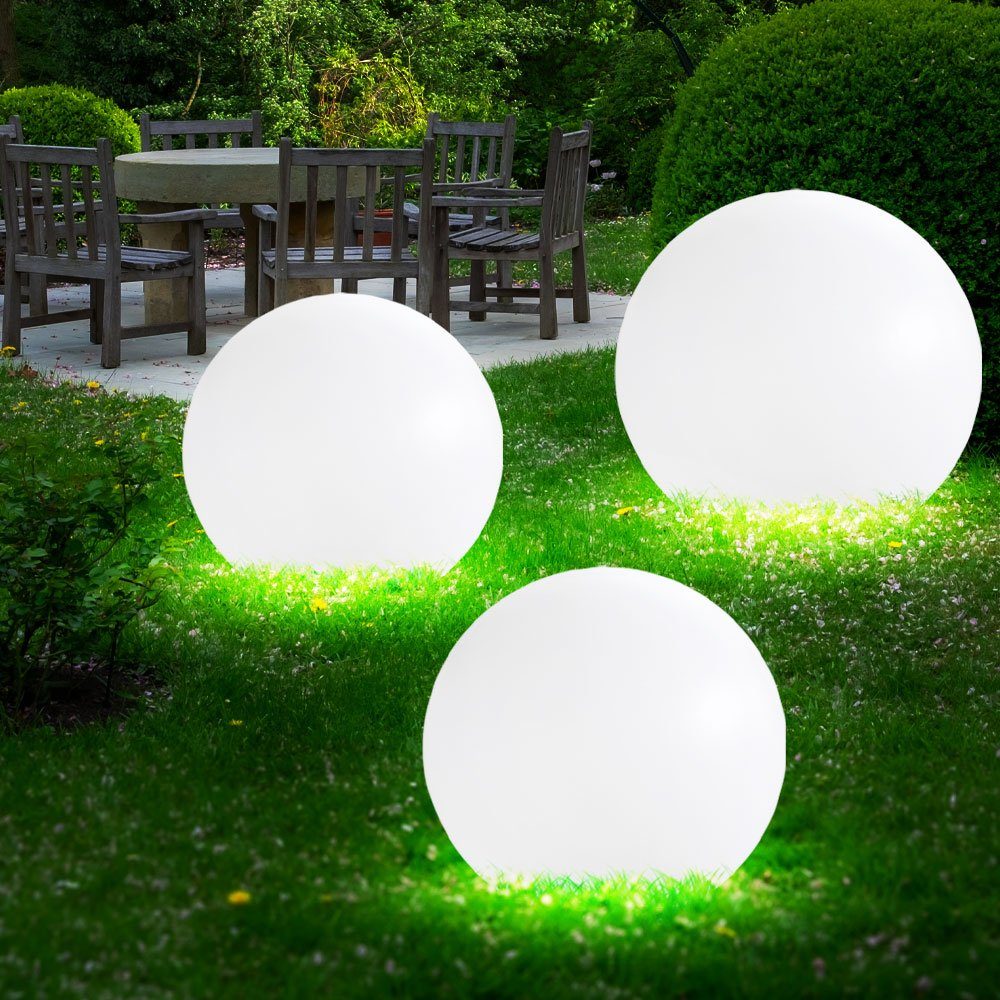 etc-shop LED Gartenleuchte, LED-Leuchtmittel fest verbaut, 3er Set LED Solar Außen Leuchte Garten Deko Steck Лампи Kugeln