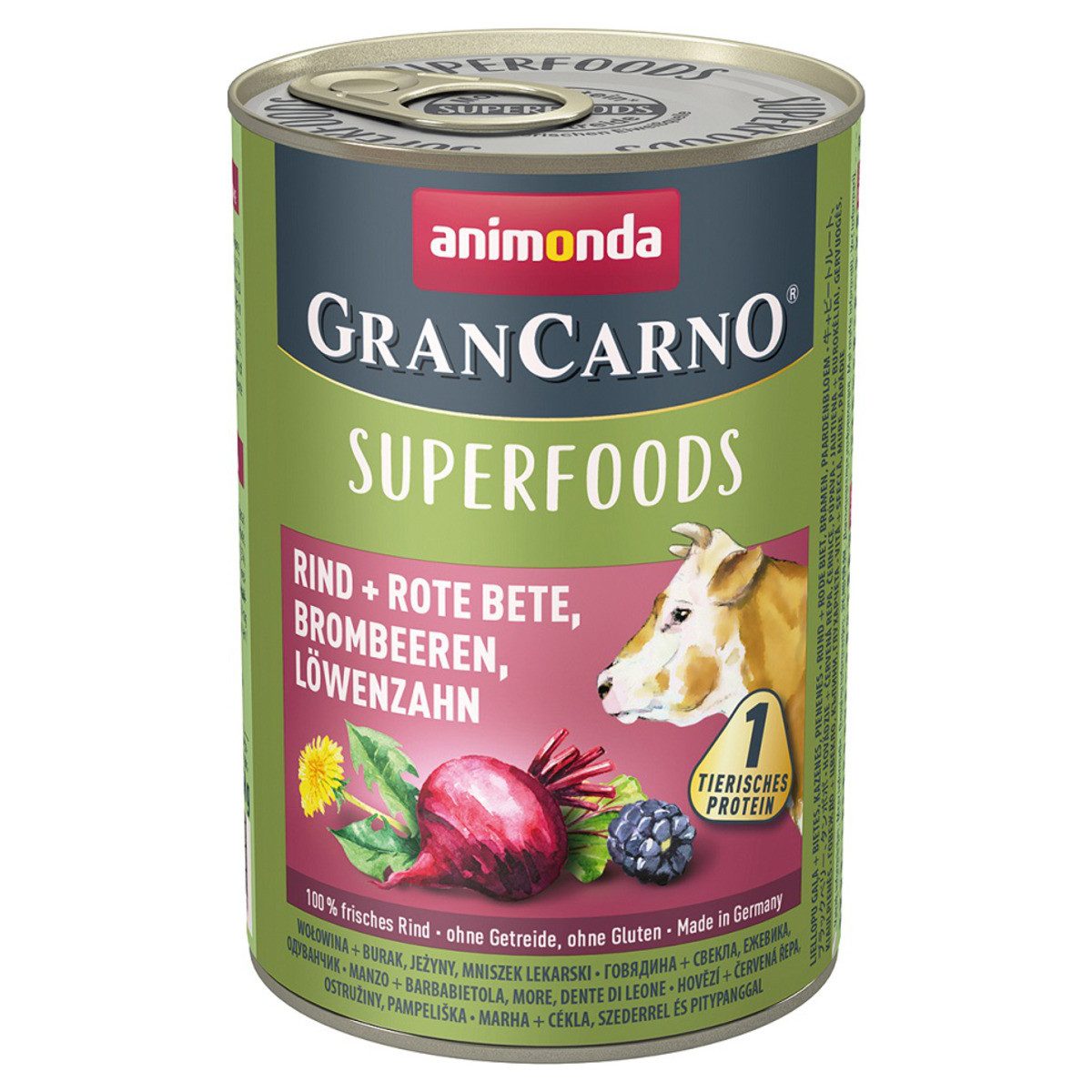 Animonda GranCarno Adult Superfood mit Rind & Rote Beete 400 g - 6 Stück, Nassfutter für: Hund