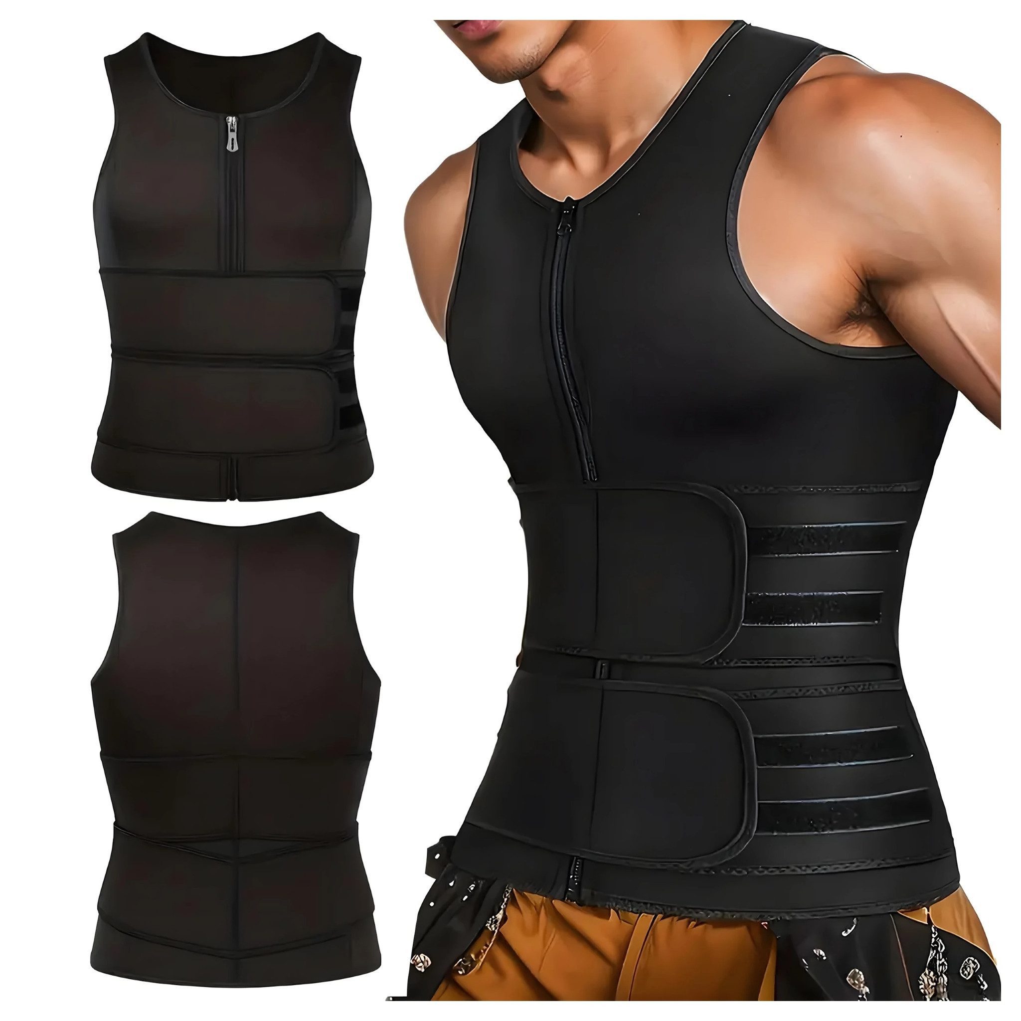 Realb2b Bauchweggürtel Neopren Sauna Fitnessweste Herren Abnehmen Training Slim (Fitness Sauna Kompressionsweste Herren Slim Fit Training, Neopren Sauna Weste Herren Set – Abnehmen & Muskelaufbau) Sauna-Effekt Fitnessweste Herren Neopren Training