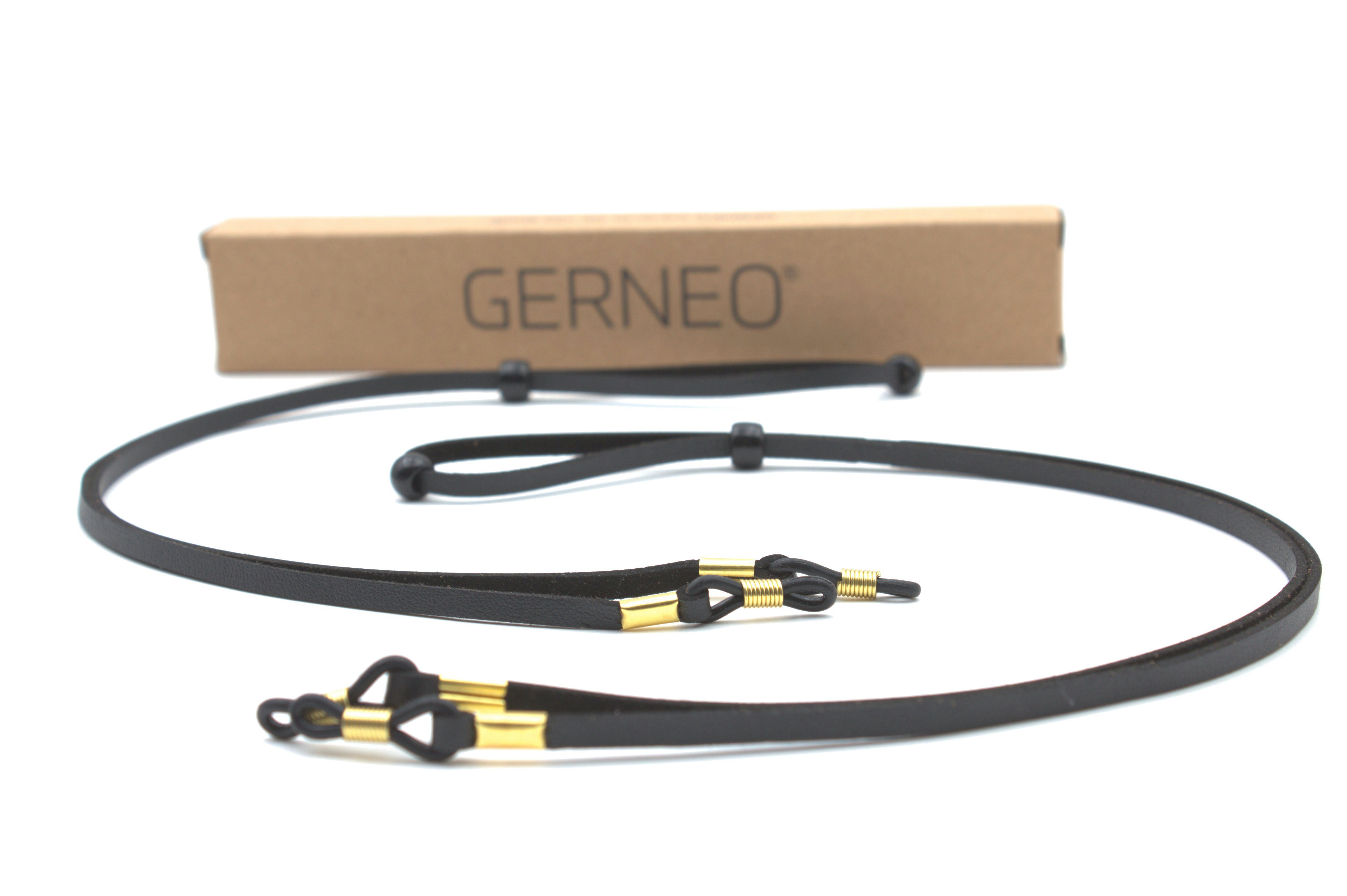 GERNEO Brillenband GERNEO® - Bilbao Leder- Wildlederoptik, Halterungen & Band hellbraun & schwarz – Brillenband 2x-Schwarz – Brillenkordel – hochwertiges gold PU