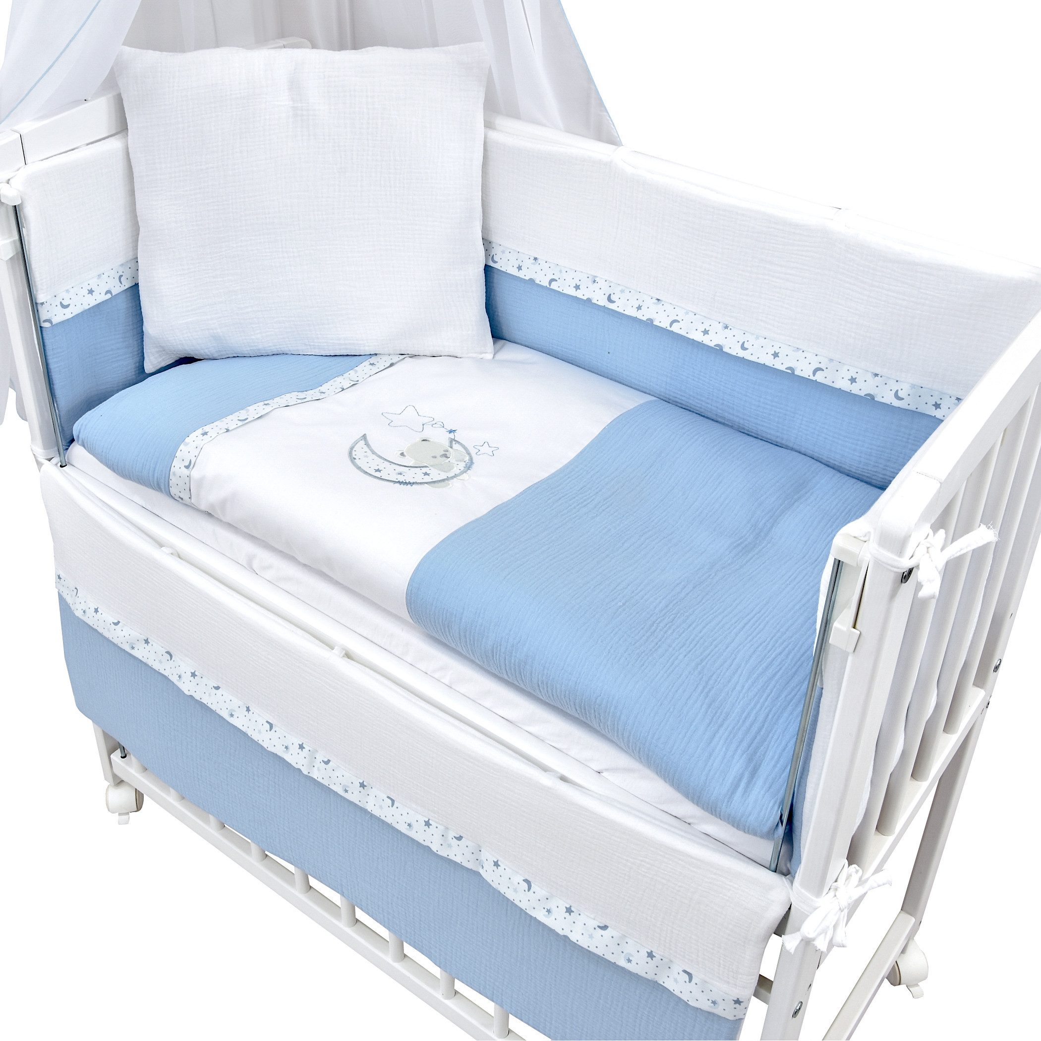 Baby-Delux Beistellbett Babybett Musselin Teddy Mond Blau, Stillbett 90x40 günstig online kaufen