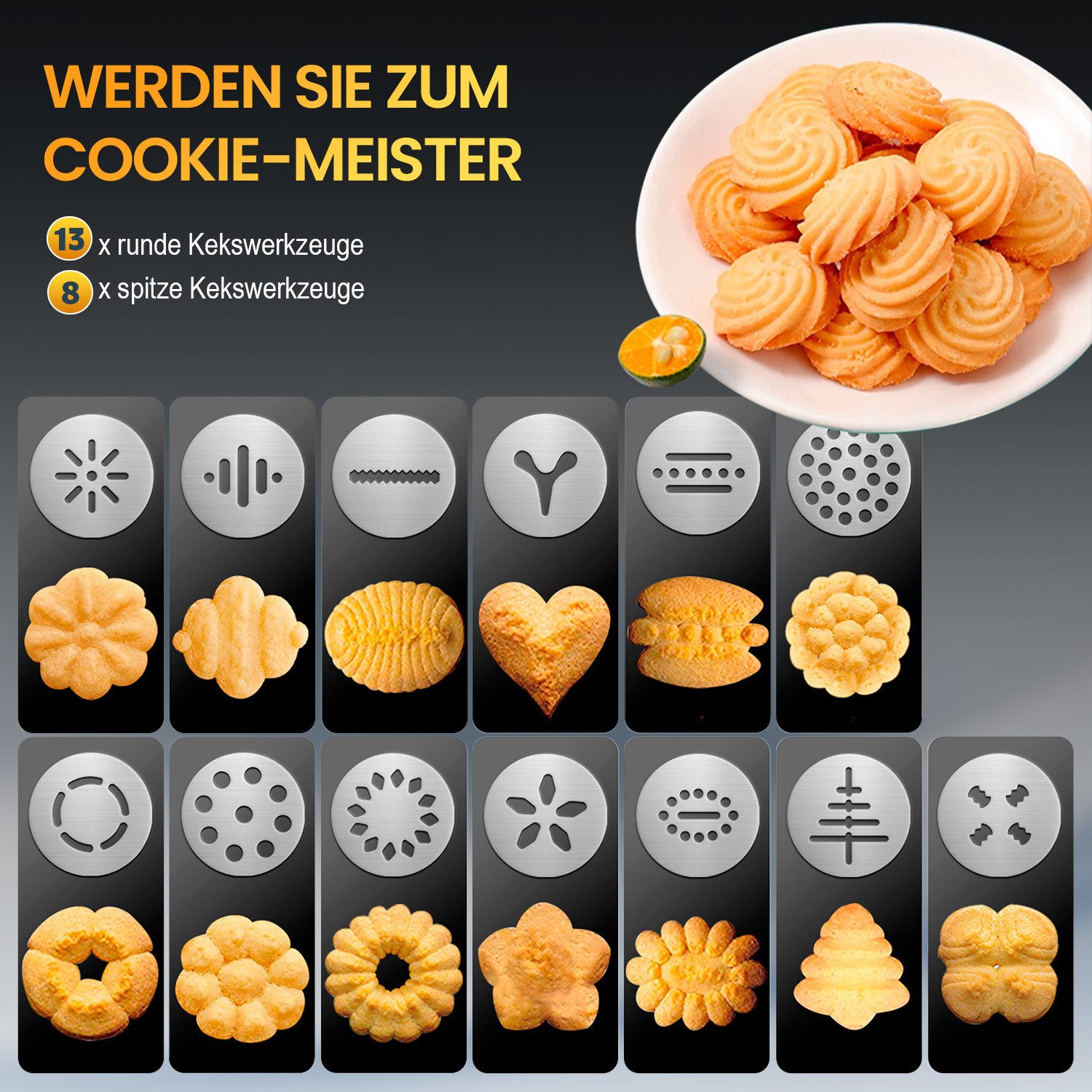 ANYSUN Gebäckpresse Biskuitpresse Set Plätzchenpresse und Spritztüllen für Backen zu Hause, (Set, mit 8 Spritztüllen & 13 Formen), Dekorier Backwerkzeug Plätzchenpresse und Spritzgebäck-Set