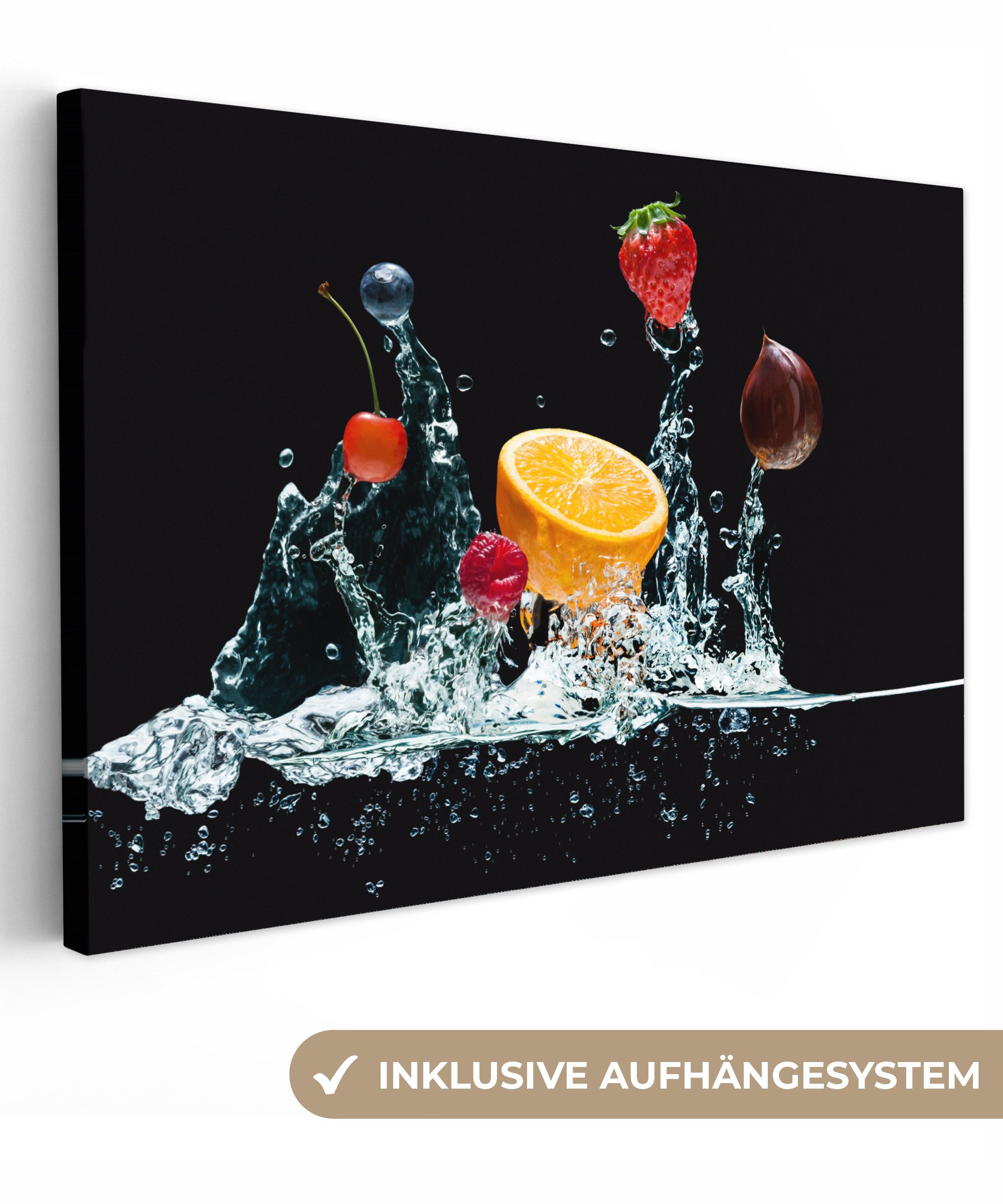 OneMillionCanvasses® Leinwandbild Wasser - Obst - Orange - Erdbeere - Kirsc günstig online kaufen
