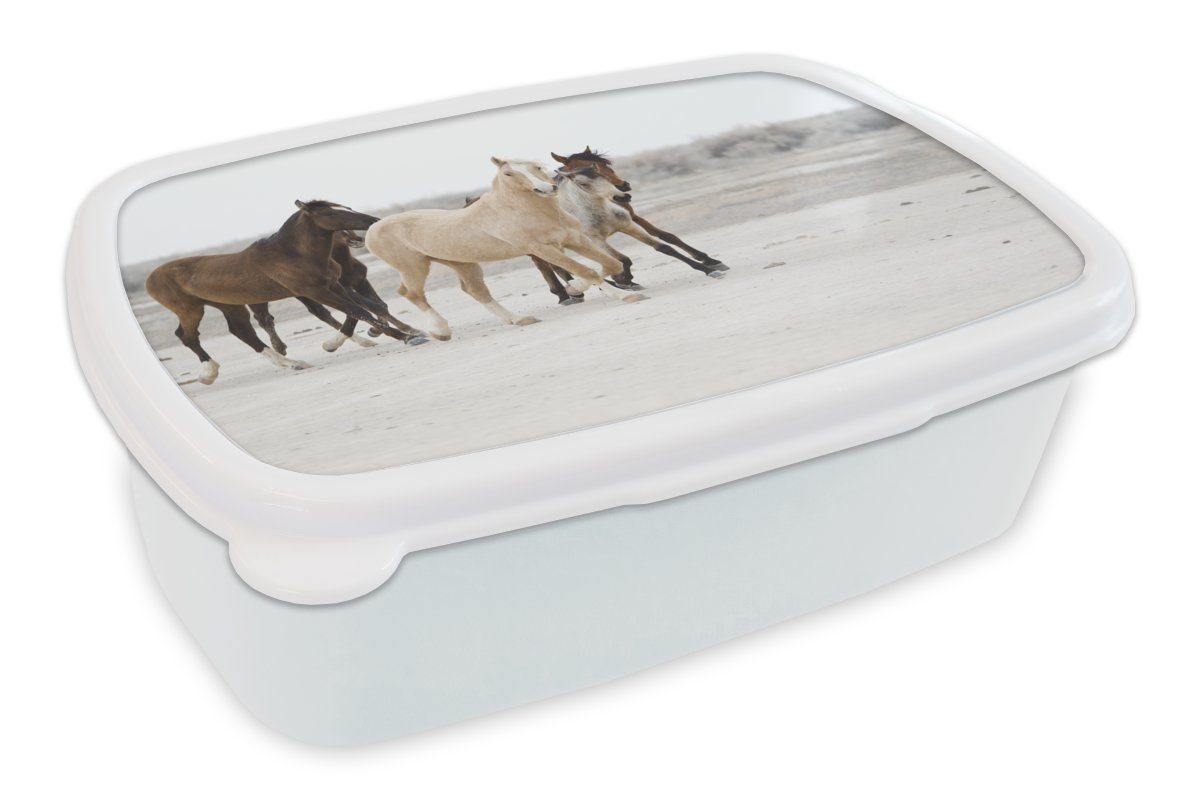 MuchoWow Lunchbox Gruppe, (2-tlg), weiß für Mädchen traben und und Kunststoff, für Wildpferde in Brotbox Brotdose, Kinder Jungs einer Erwachsene