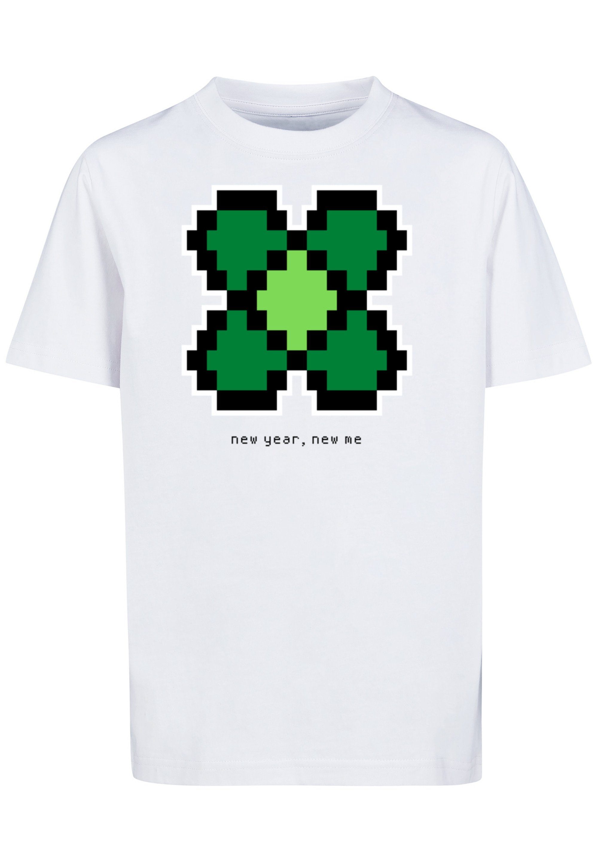 Year New T-Shirt Kleeblatt Pixel Print F4NT4STIC Happy Silvester weiß