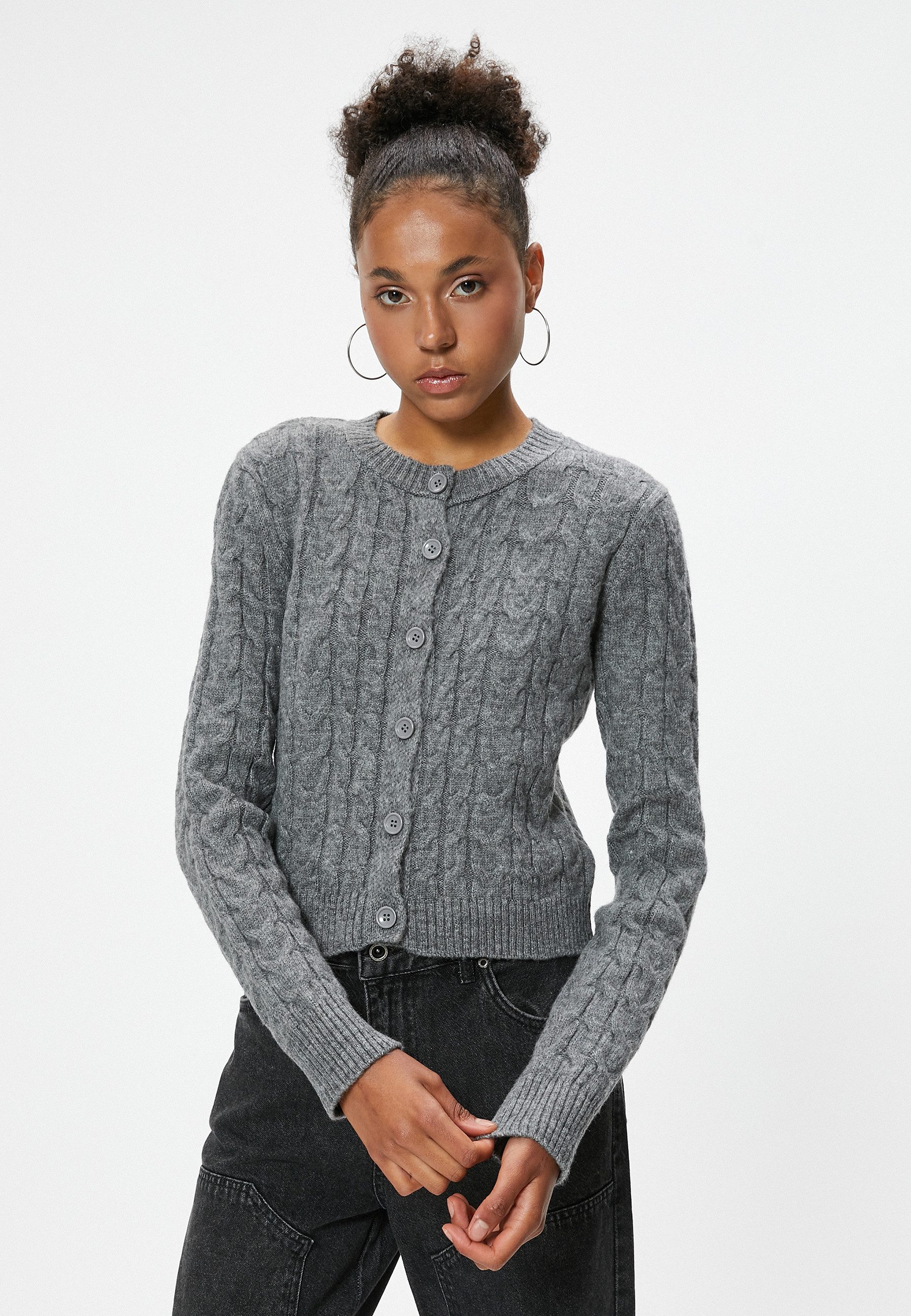 Koton Cardigan Rundhalsausschnitt Haarzopf günstig online kaufen