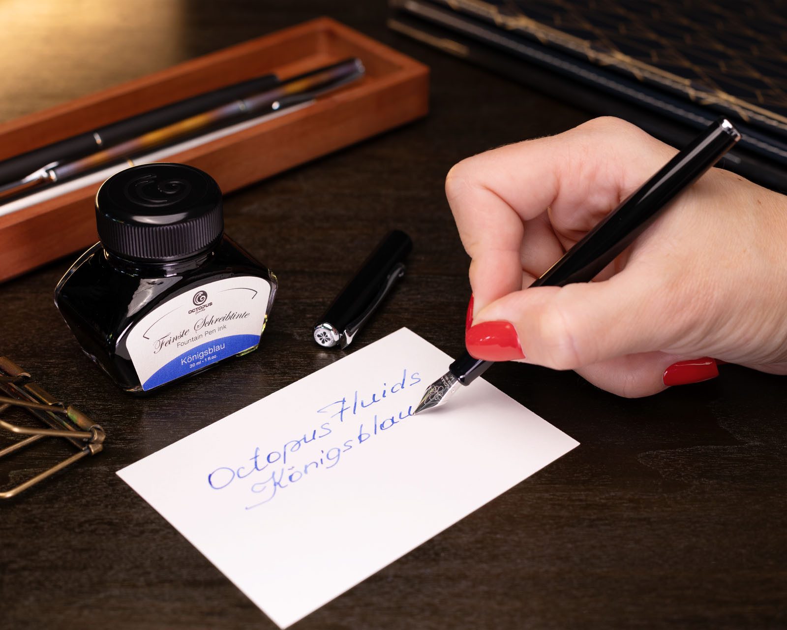 OCTOPUS Füllhalter Traveller Lack Schwarz mit Schreibtinte und Konverter, Zierelemente: Chrom – Bild 3 von 5