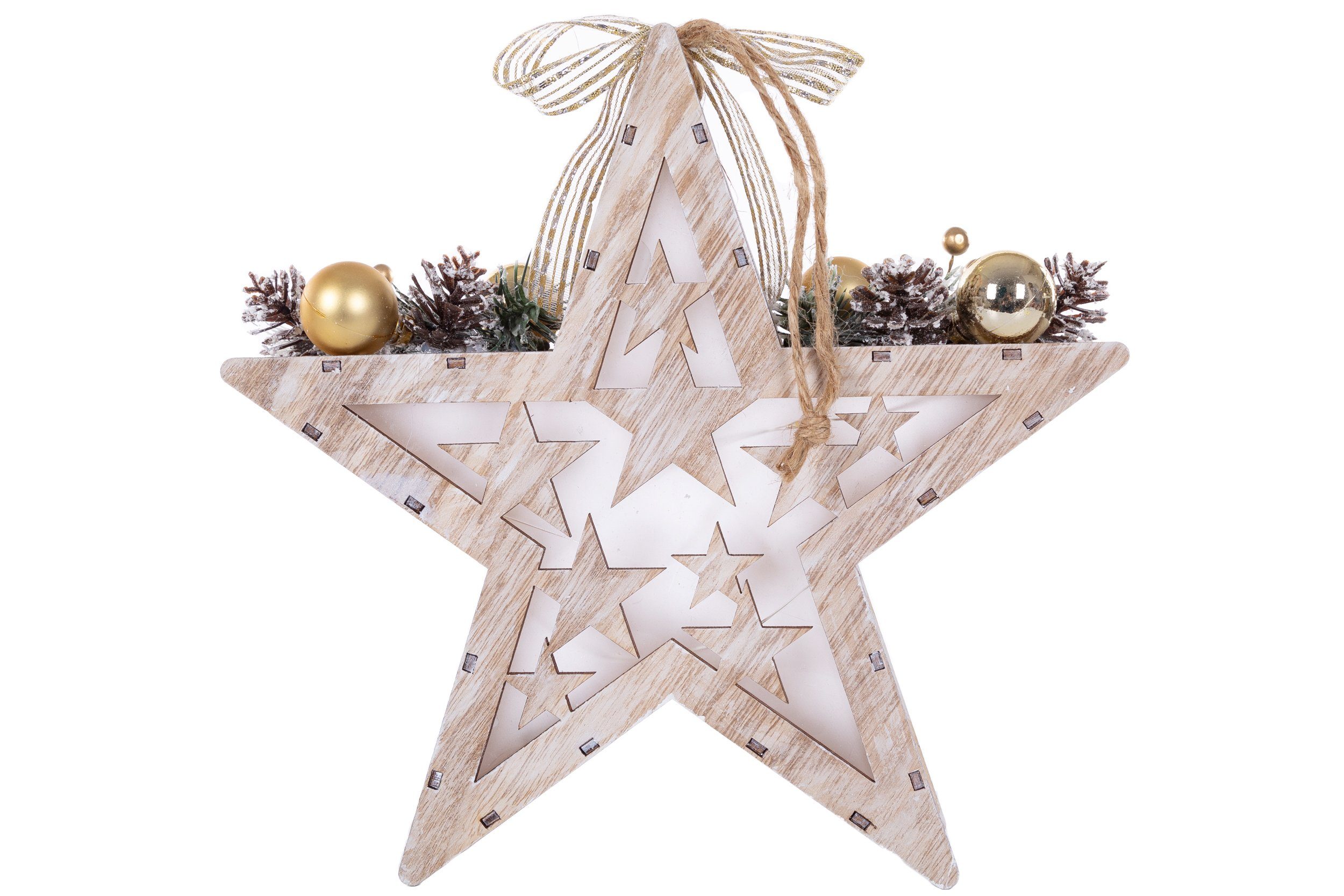 Wohnando Weihnachtsdorf Winterlicher Stern aus Holz im weihnachtlichen Design