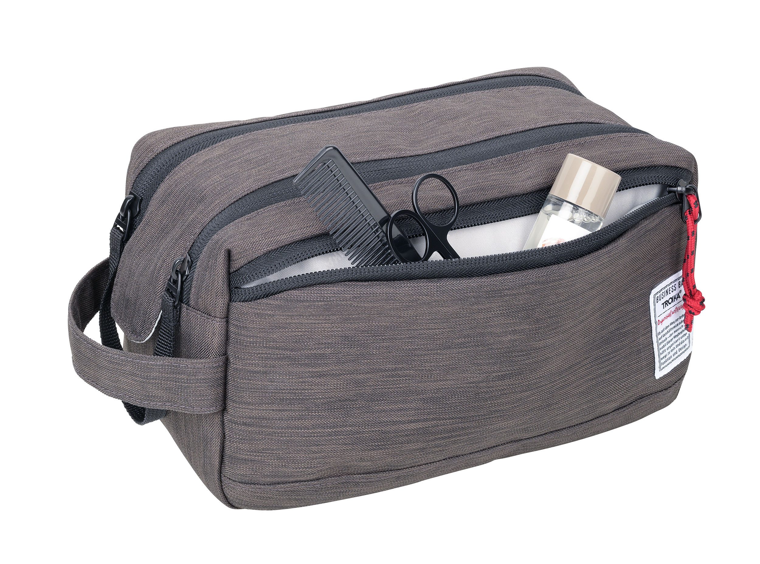 TROIKA Kulturbeutel zum Aufhängen WASHBAG aus Tarpaulin – robuste Waschtasche für Reisen, mit breiter Öffnung, Fächern und wasserabweisendem Material