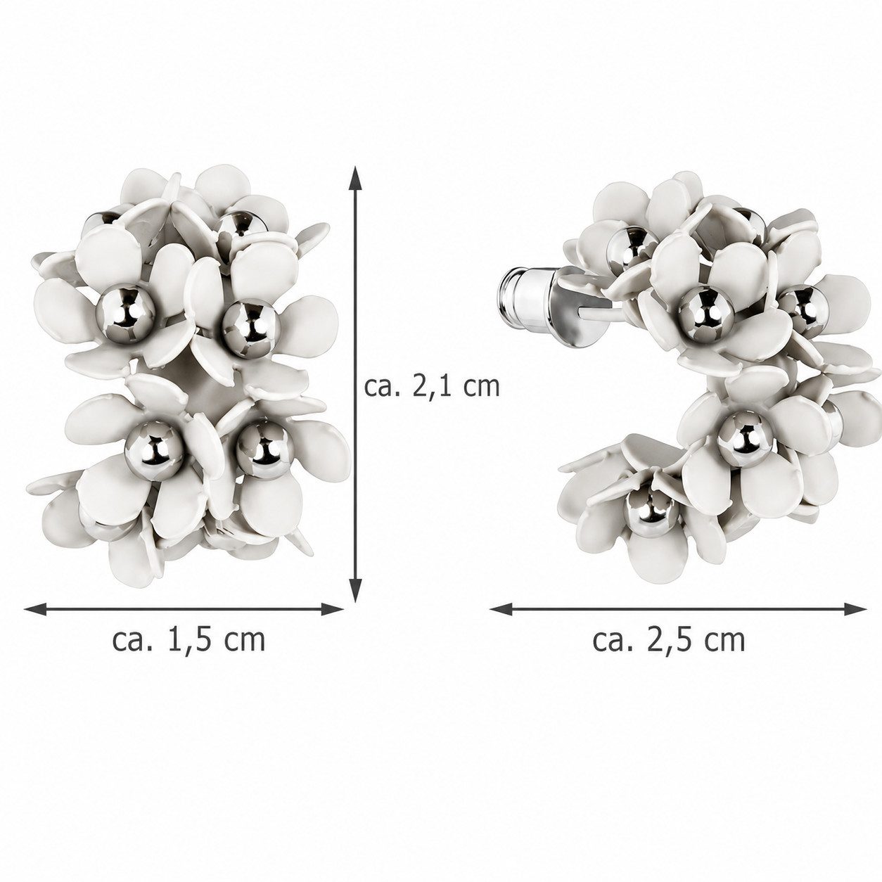 LUISIA® Paar Ohrstecker Halb Creolen Ohrringe "Mia" mit Blüten (2-tlg., inkl. Schmuckbox), 16 Karat vergoldet