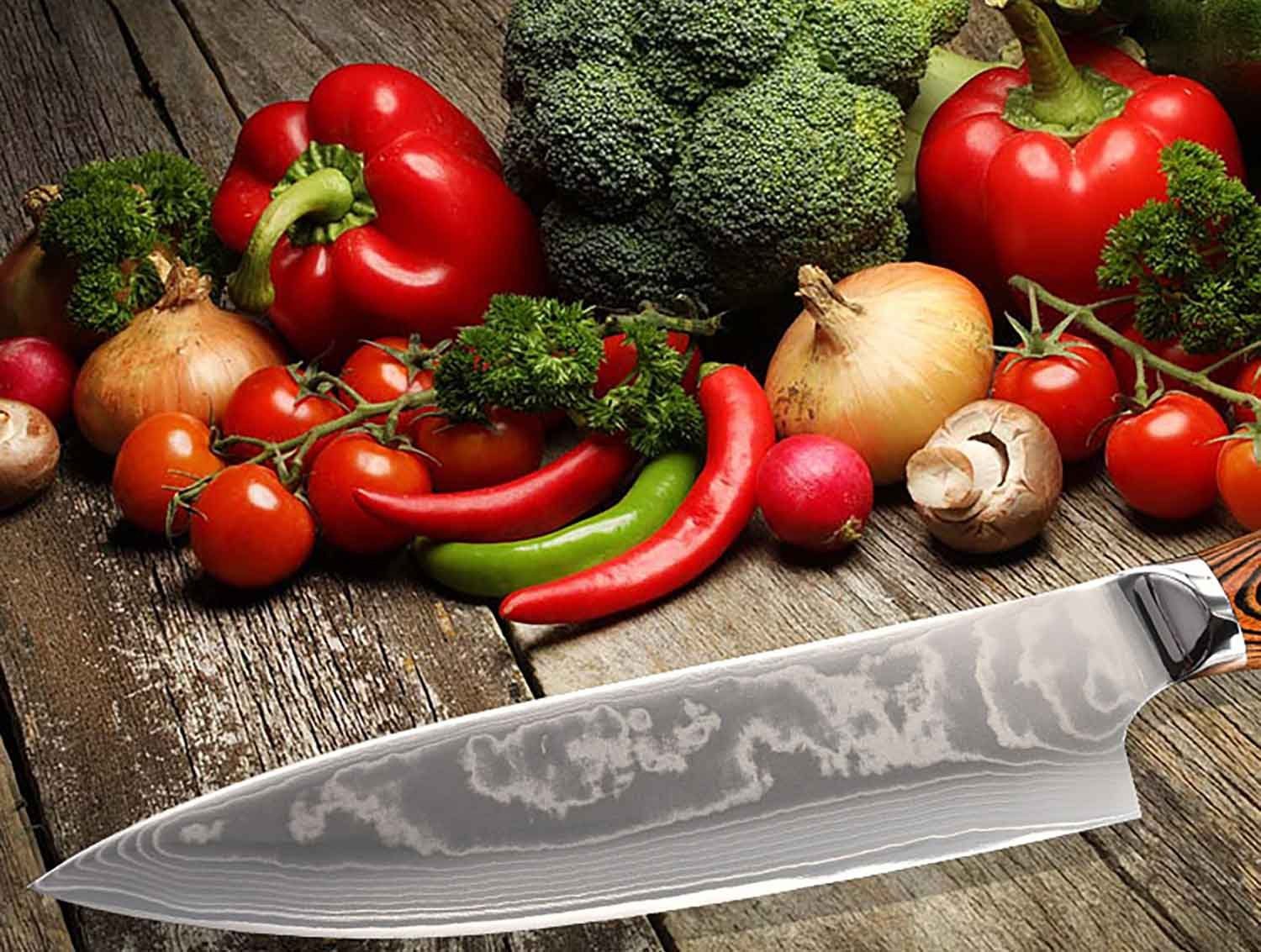 Chefkoch Edelstahl Kochmesser Hochwertiges Hammerschlag Muxel V10 Kohlenstoff-K, Küchen-Messer Carbon Klinge