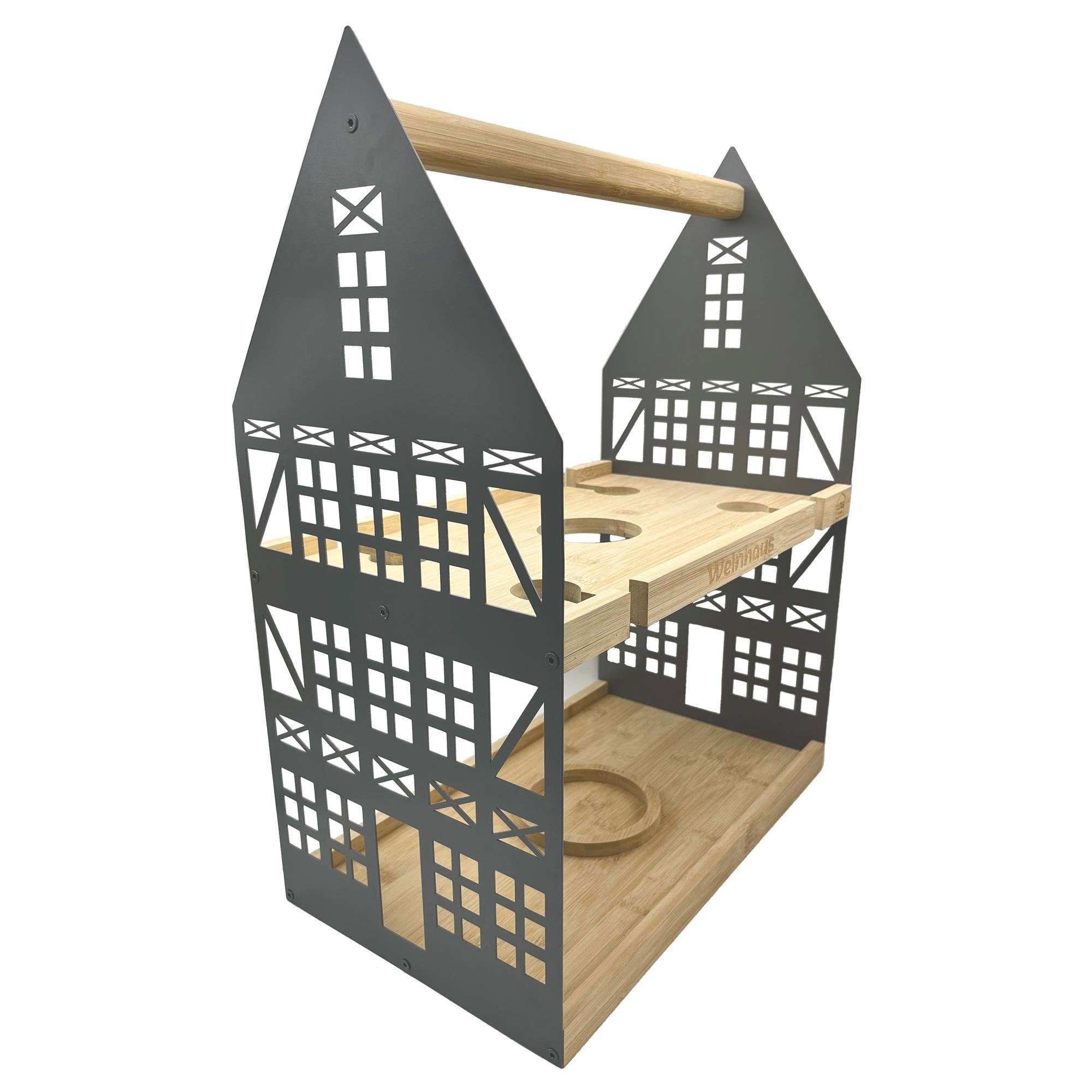 UNUS HOME Etagere Etagere Weinhaus, (grau aus Metall und Holz), Serviertablett Servierständer Serviergestell Servierplatte Holzetagere