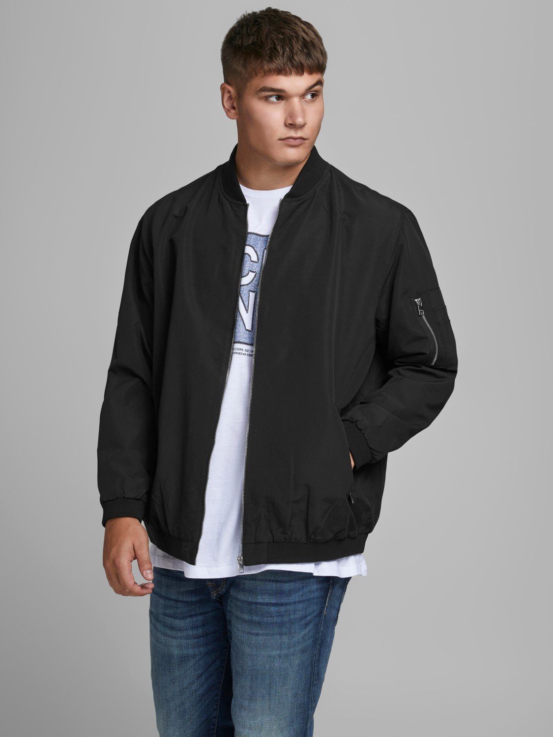 Jack & Jones Blouson Leichte Bomber Jacke Plus Size Große Übergrößen JJERUSH 4382 in Schwarz-2