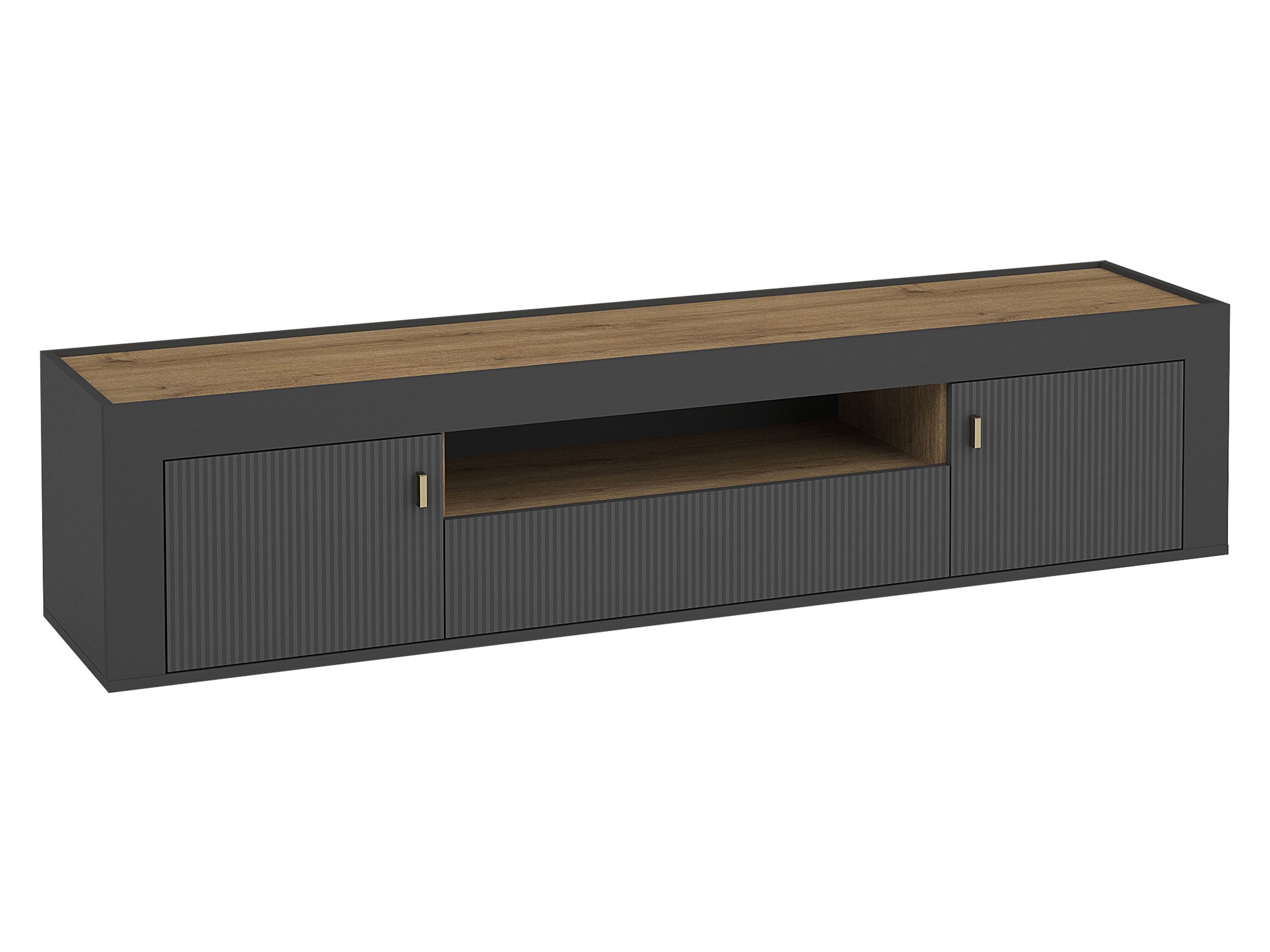 MIRJAN24 TV-Schrank Mossa 2D1S MO08 (mit zwei Drehtüren und Schublade) Füße 12 cm, Kugelgleitschienen