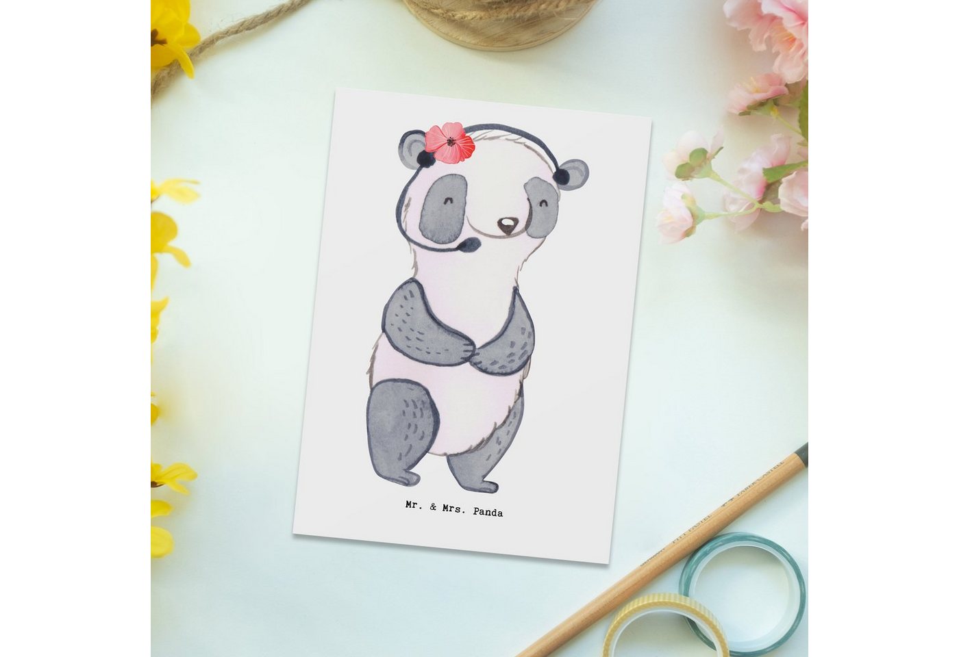 Thumbnail - Mr. & Mrs. Panda Postkarte Kundendienstmitarbeiterin Herz - Weiß - Geschenk, Callcenteragentin, Charmante Designs