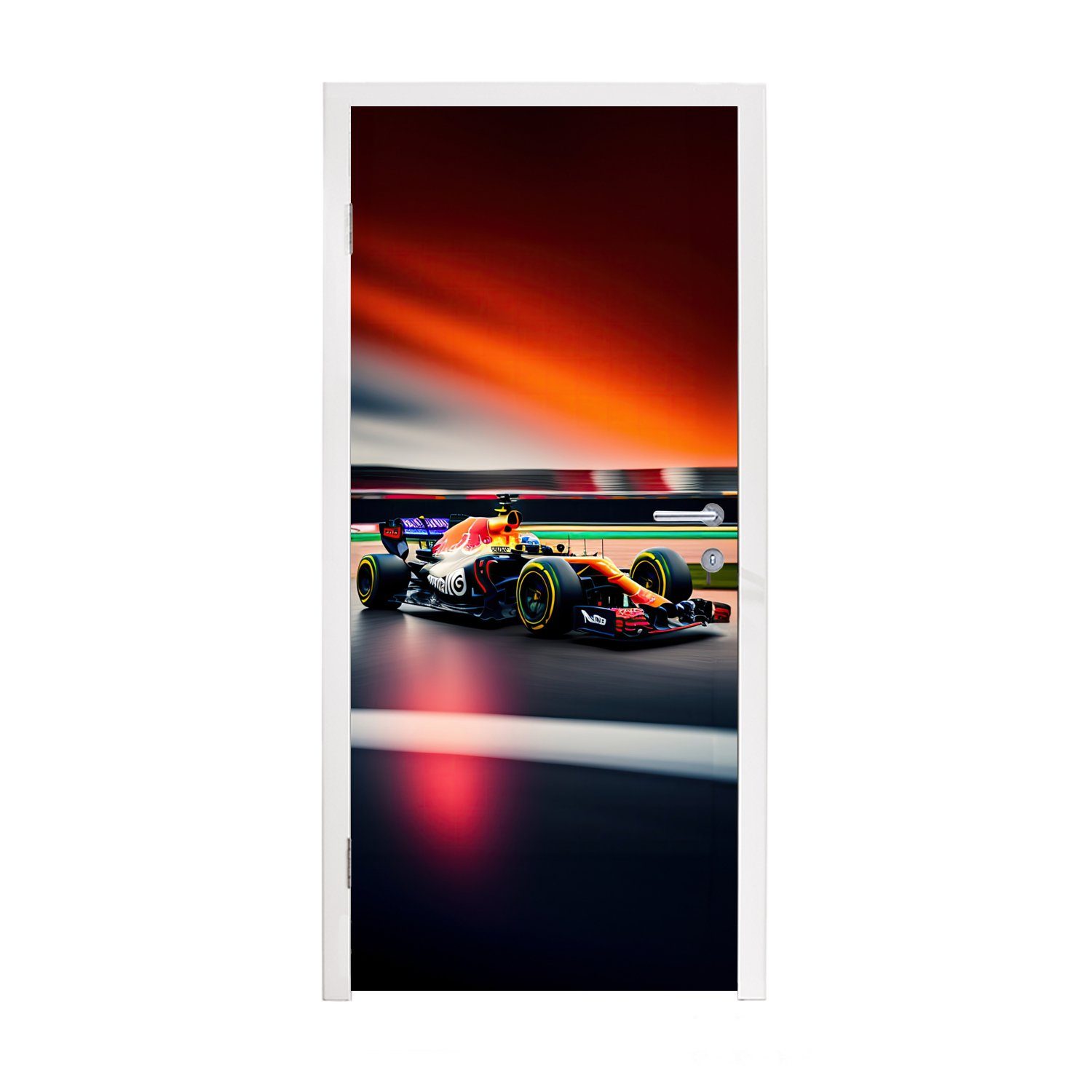 MuchoWow Türtapete Auto - Formel 1 - Rennstrecke - Rennwagen, Matt, bedruckt, (1 St), Fototapete für Tür, Türaufkleber, 75x205 cm