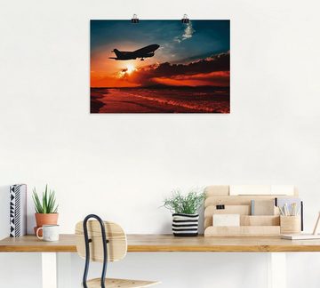Artland Poster Startendes Linienflugzeug am Abendhimmel, Flugzeuge & Helikopter (1 St), als Alubild, Leinwandbild, Wandaufkleber oder Poster in versch. Größen