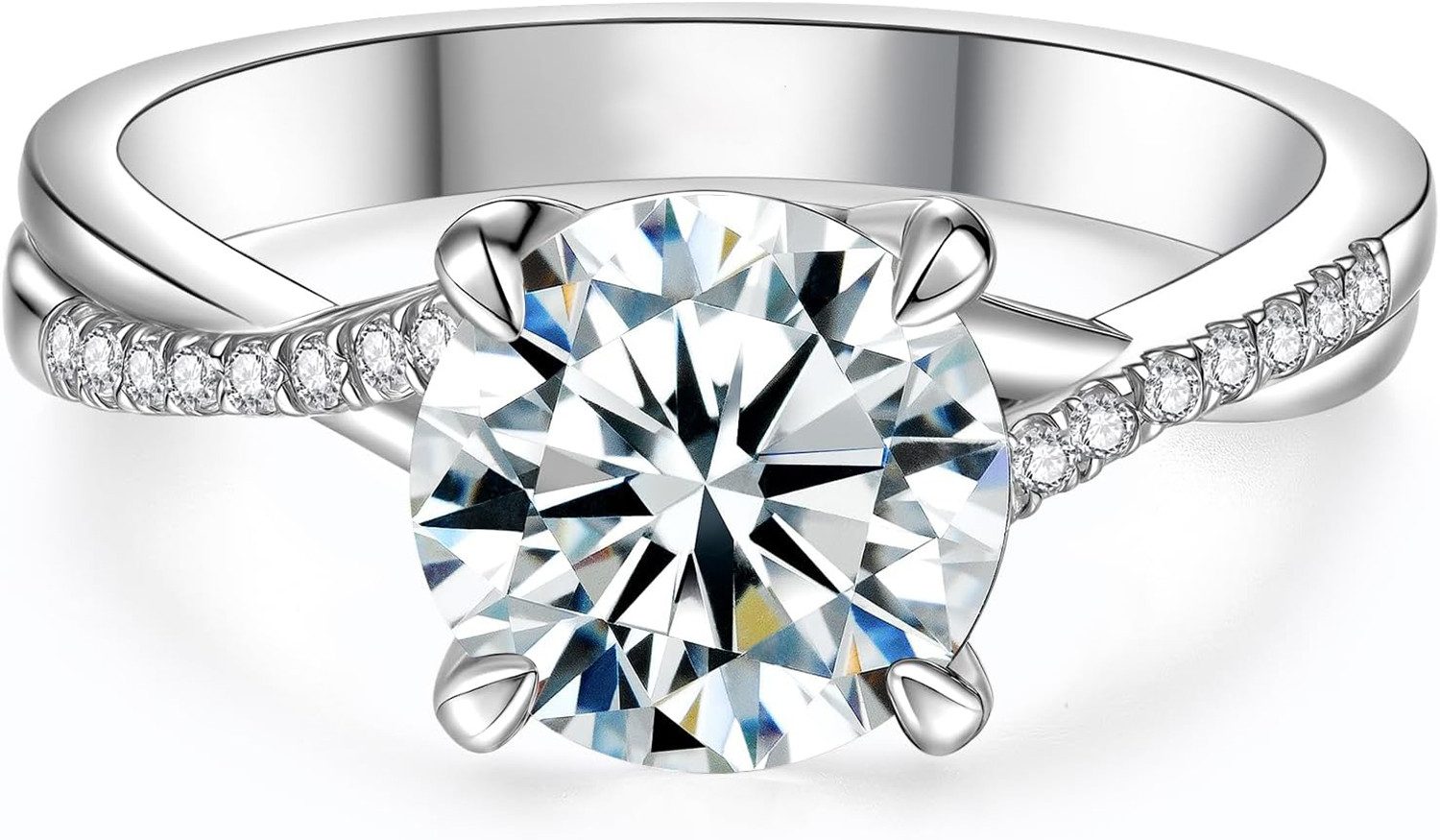 Jumpeak Diamantring 585 Gold,2 Karat Twist-Set, Damenring mit echtem Diamanten, Farbe E, Reinheit VS1, Schliff 3EX, IGI-Zertifikat