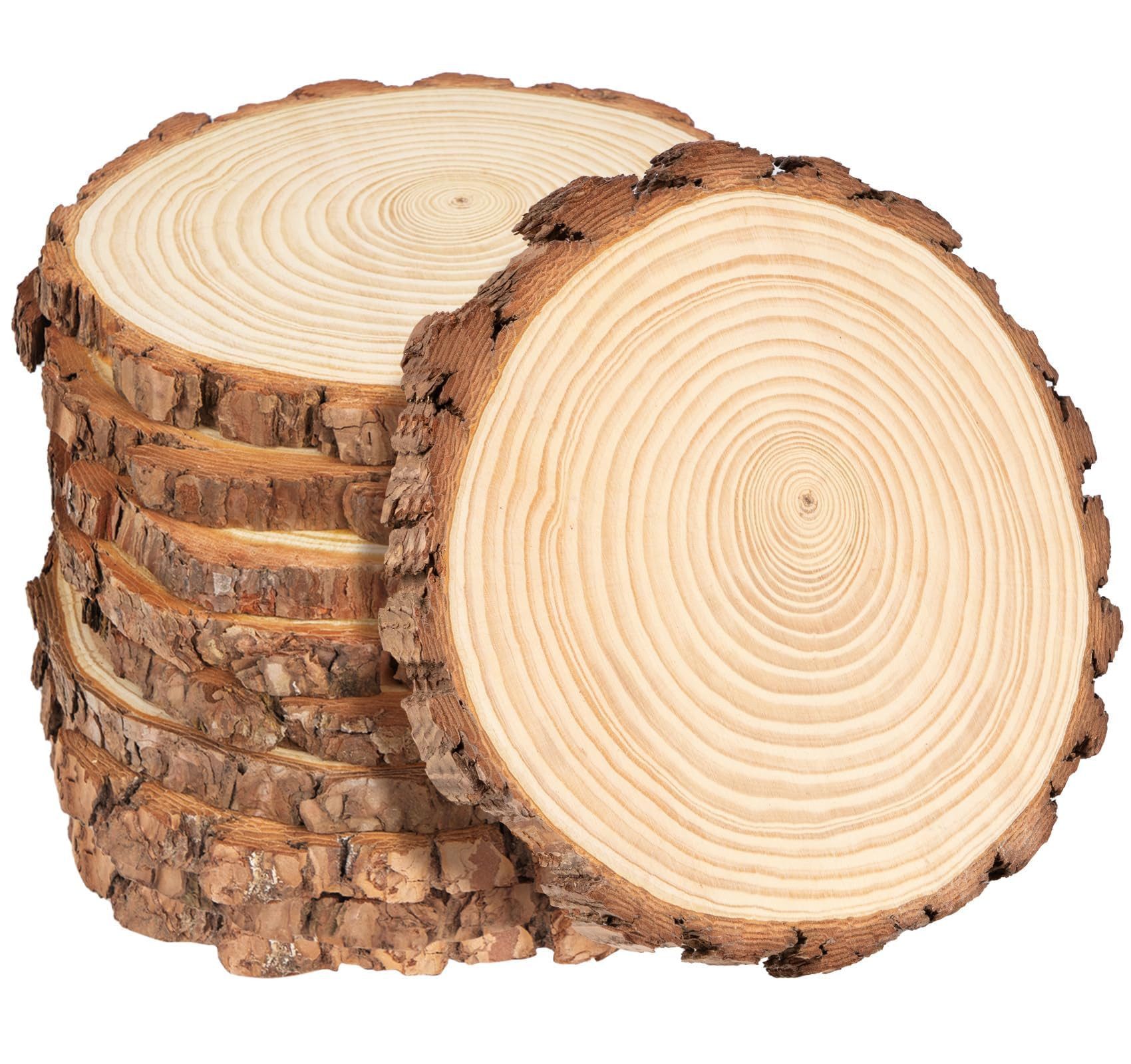 lindahandel Dekotablett Holzscheibe rund 14-15cm unbehandelt – Kiefer Naturholz (10 St), Baumscheibe ohne Loch für DIY, Deko & Hochzeit – 10mm stark