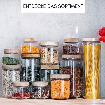 Econovo Vorratsglas geriffelt, (Set, 3-tlg., stapelbar & luftdicht), Vorratsdosen aus Glas für Lebensmittel groß & klein