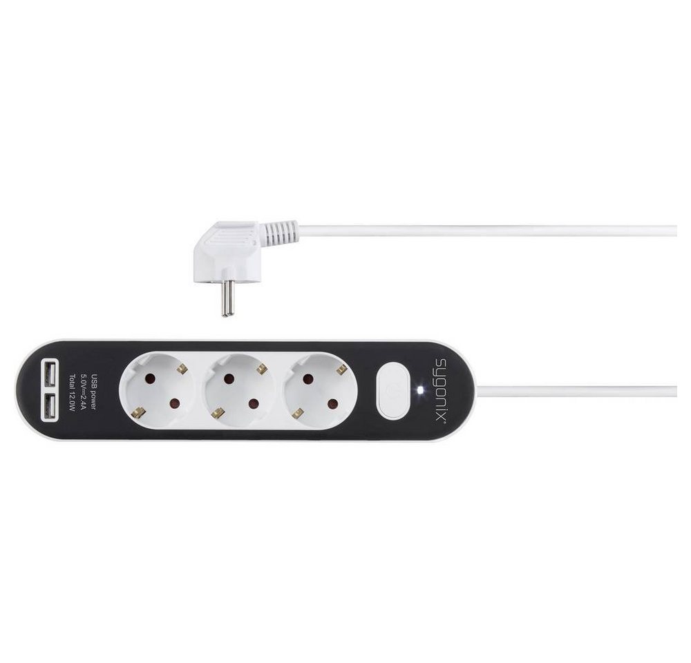 Thumbnail - Sygonix 3-fach-Steckdose mit 2x USB-A Anschlüssen Steckdosenleiste, mit Schalter, mit USB