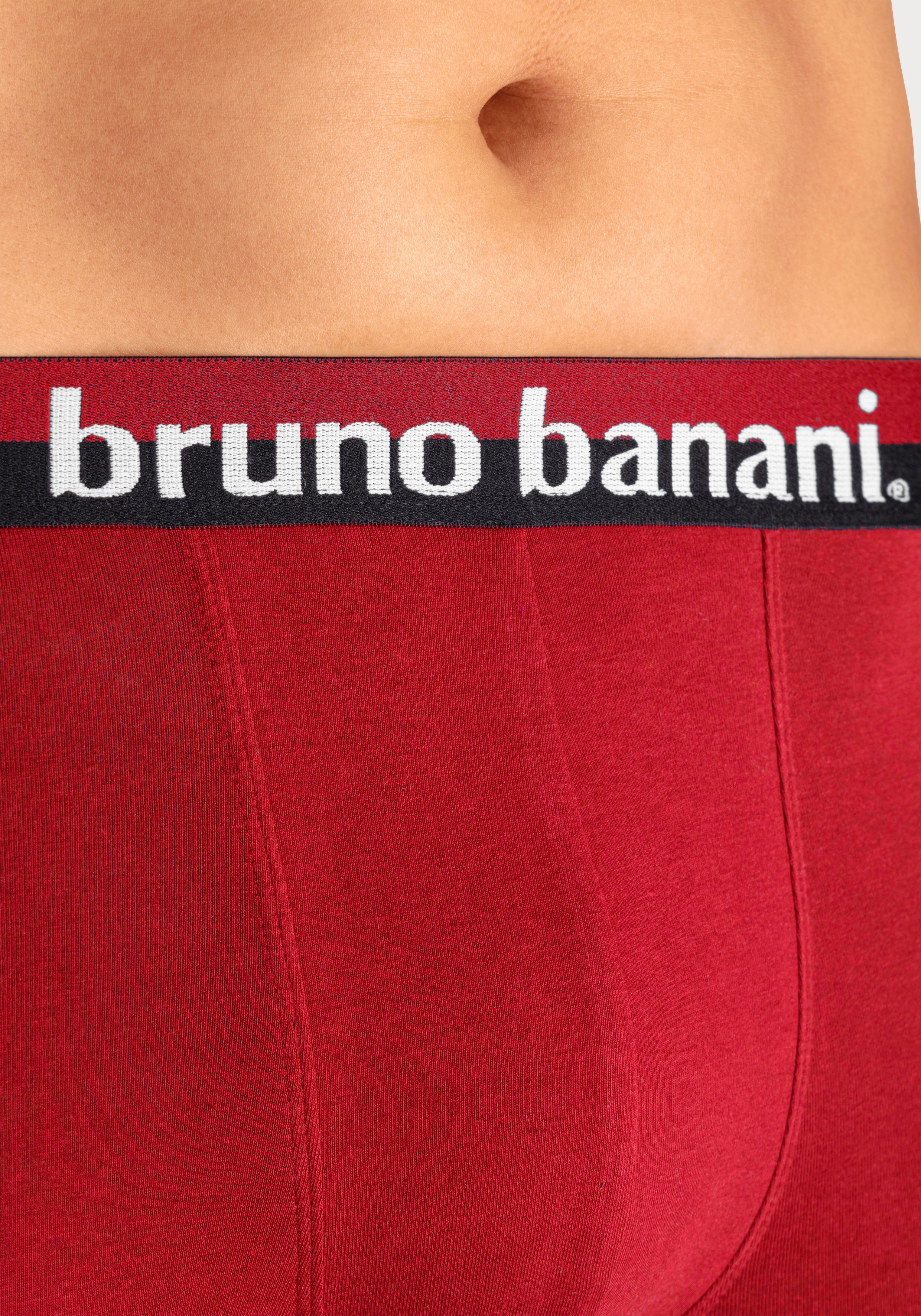 schwarz grau-meliert, Logo-Druck erhabenem 4-St) rot, bordeaux, mit (Packung, auf dem Banani Bund Bruno Boxer