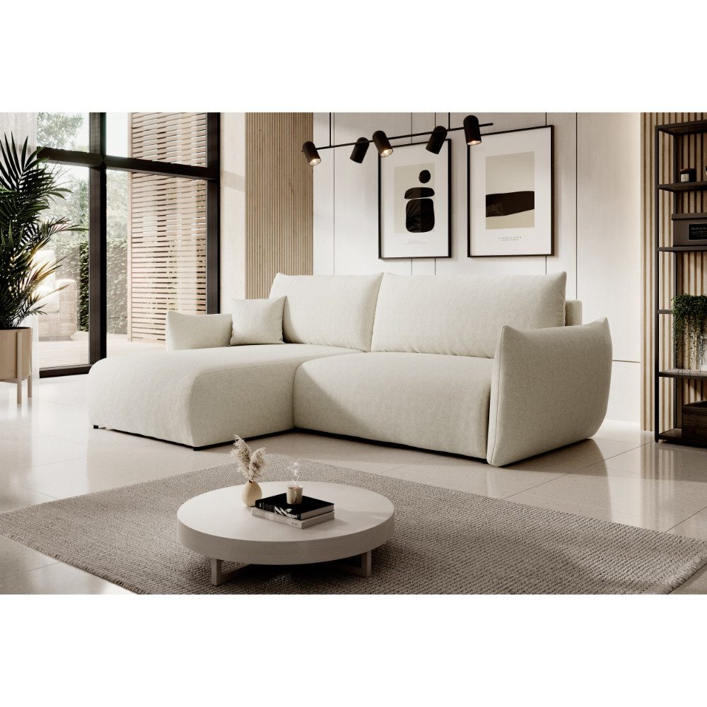 Goldstoff Ecksofa "ALLORA" L-Form Schlafsofa mit Bettkasten Sofakissen Couch Beige/Grau, Premium Couch L-Form 1 Teile, Modernes Sofa L Schlafsofa Ecksofa Cord mit Schlaffunktion & Stauraum