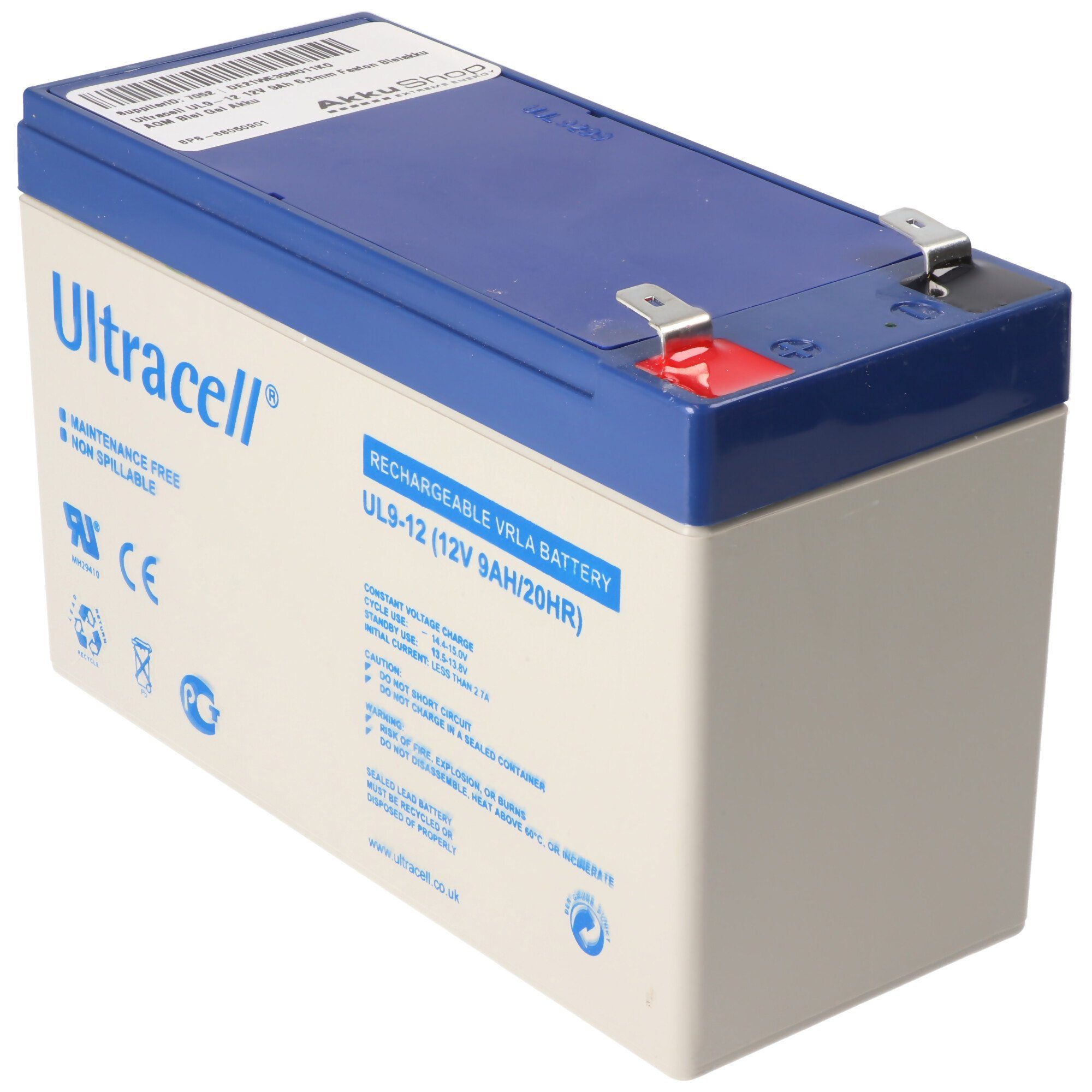 Ultracell Ultracell UL9-12 12V 9Ah 6,3mm Faston Bleiakku AGM Blei Gel Akku Akku 9000 mAh (12,0 V)