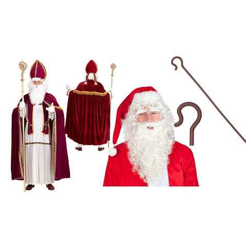 Scherzwelt Weihnachtsmann Nikolaus Kostüm Bischof - Gr 2XL/3XL + Deluxe Perücke mit Bart + Stab, Nikolaus, Nikolauskostüm, Weihnachtsmann