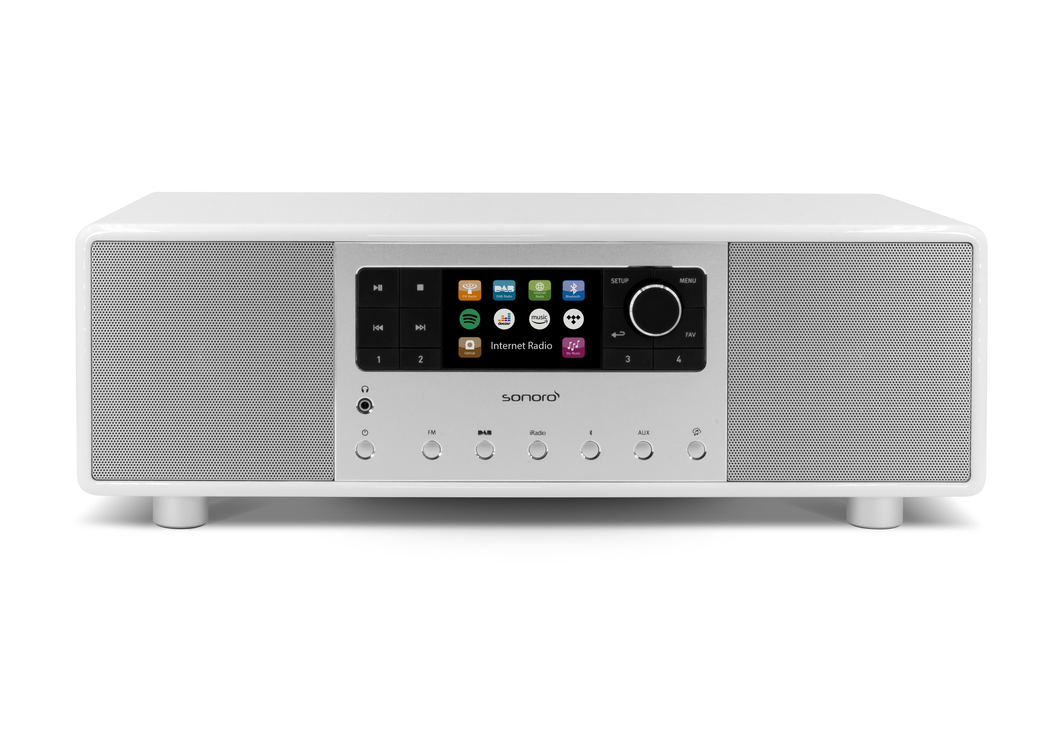 lautsprecher, Sonoro Equalizer, Weiß Kompaktanlage bluetooth, streaming, Dab+, aux, cinch) Silber (WLAN, 5,25" koaxial (hochglänzend) wifi, PRIMUS Subwoofer, Bassreflexrohr, holzgehäuse, - usb,