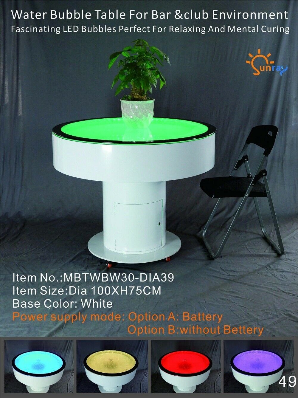 Runder Tisch Beleuchtet JVmoebel Tische LED Möbel LED Stehtisch, Spiel Bar Rund Wasser